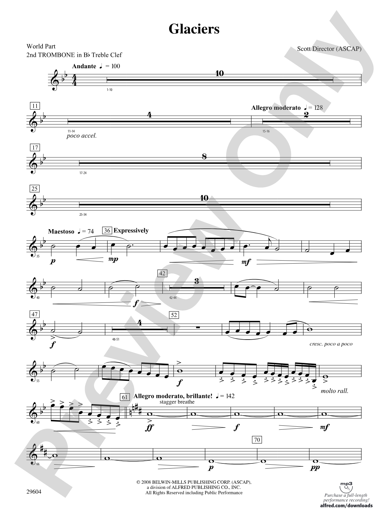 Glaciers: (wp) 2nd B-flat Trombone T.C.