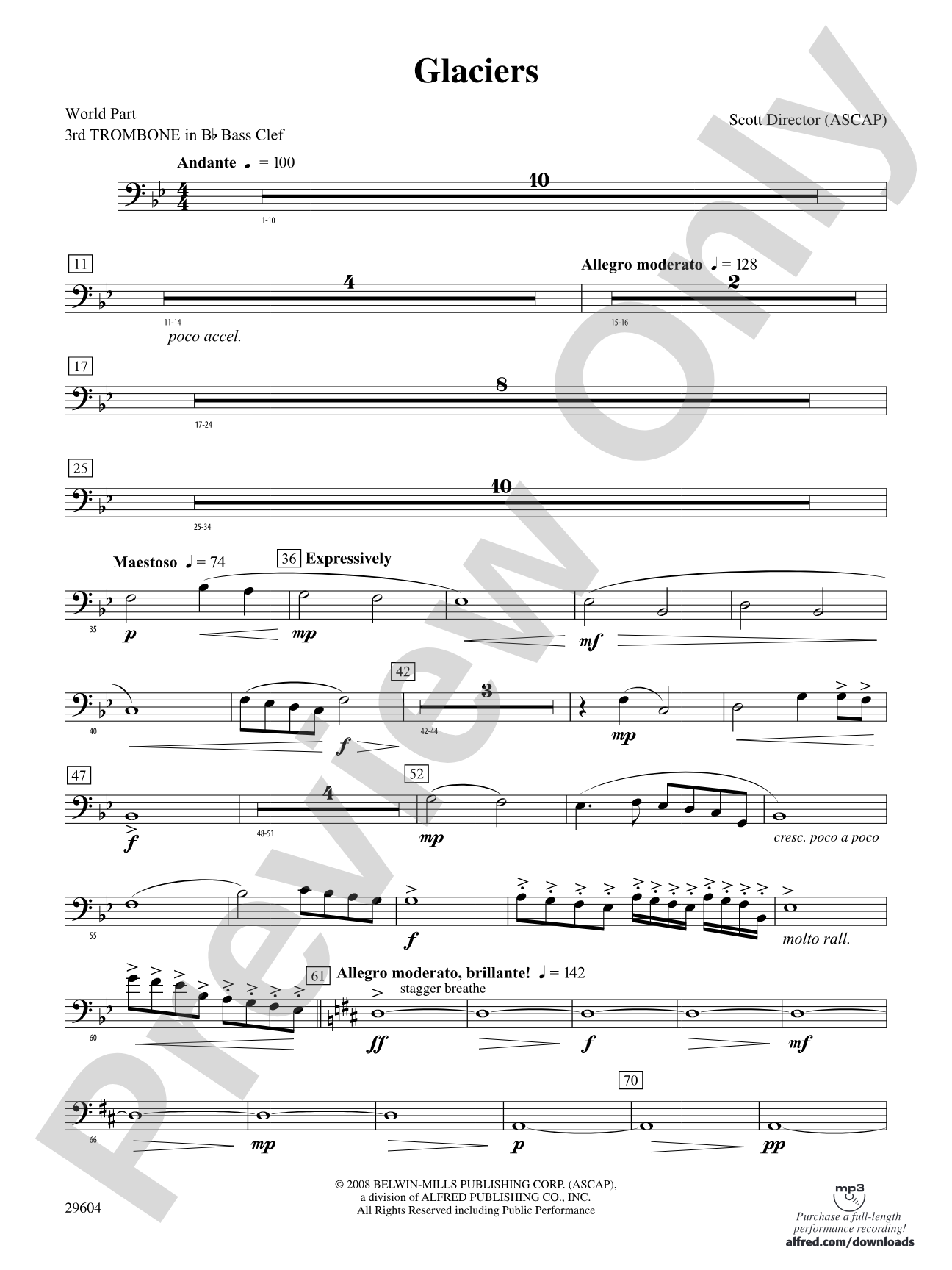 Glaciers: (wp) 3rd B-flat Trombone B.C.