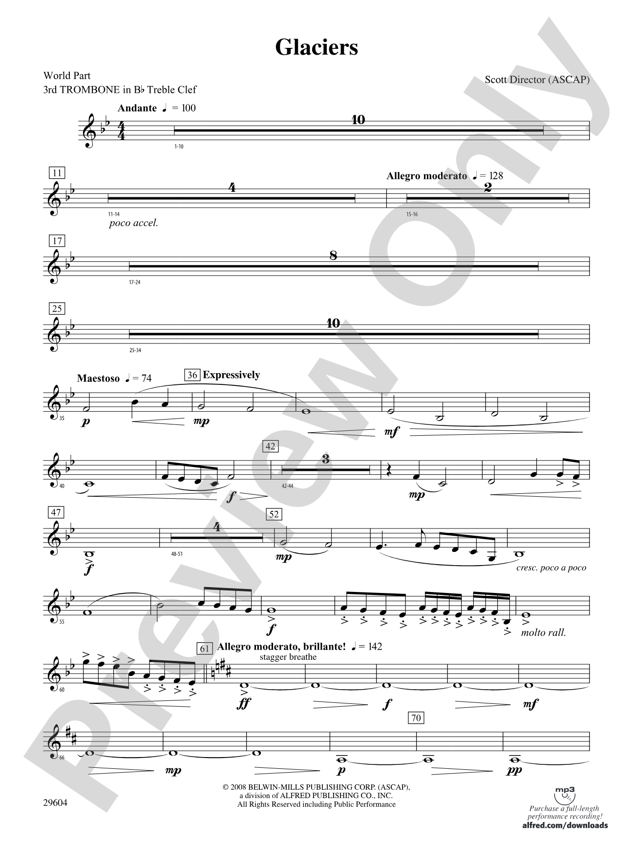 Glaciers: (wp) 3rd B-flat Trombone T.C.