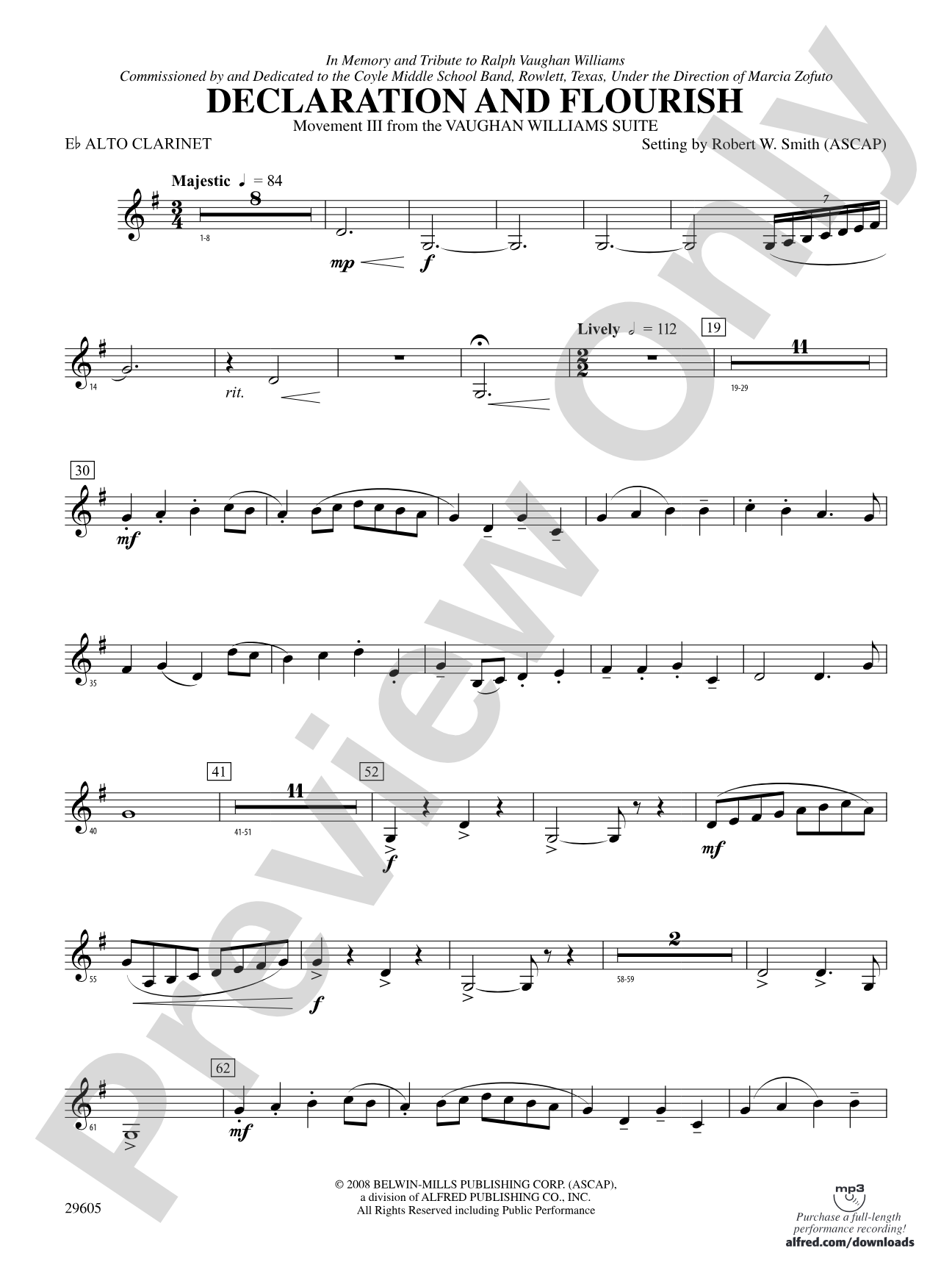 Declaration and Flourish (Movement III from the Vaughan Williams Suite): E-flat Alto Clarinet