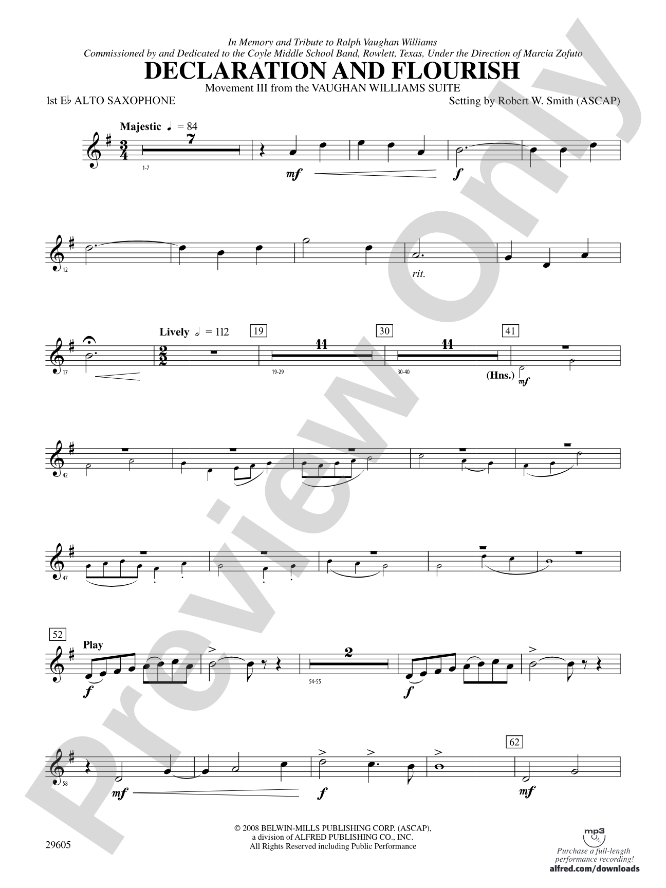 Declaration and Flourish (Movement III from the Vaughan Williams Suite): E-flat Alto Saxophone