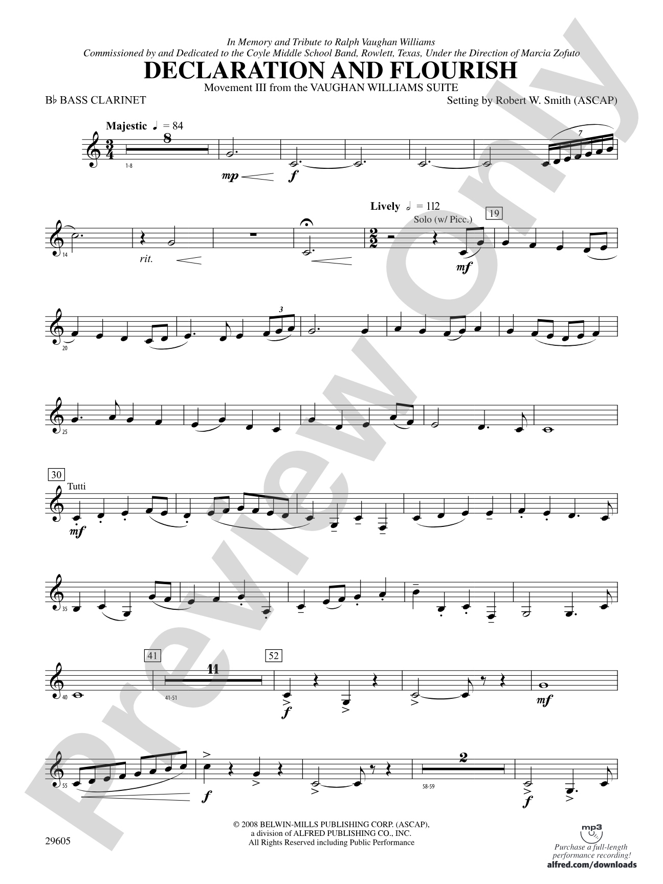 Declaration and Flourish (Movement III from the Vaughan Williams Suite): B-flat Bass Clarinet