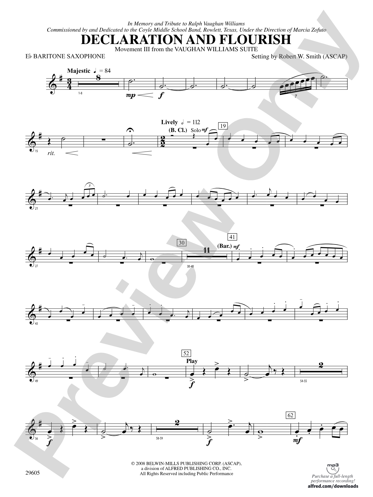 Declaration and Flourish (Movement III from the Vaughan Williams Suite): E-flat Baritone Saxophone