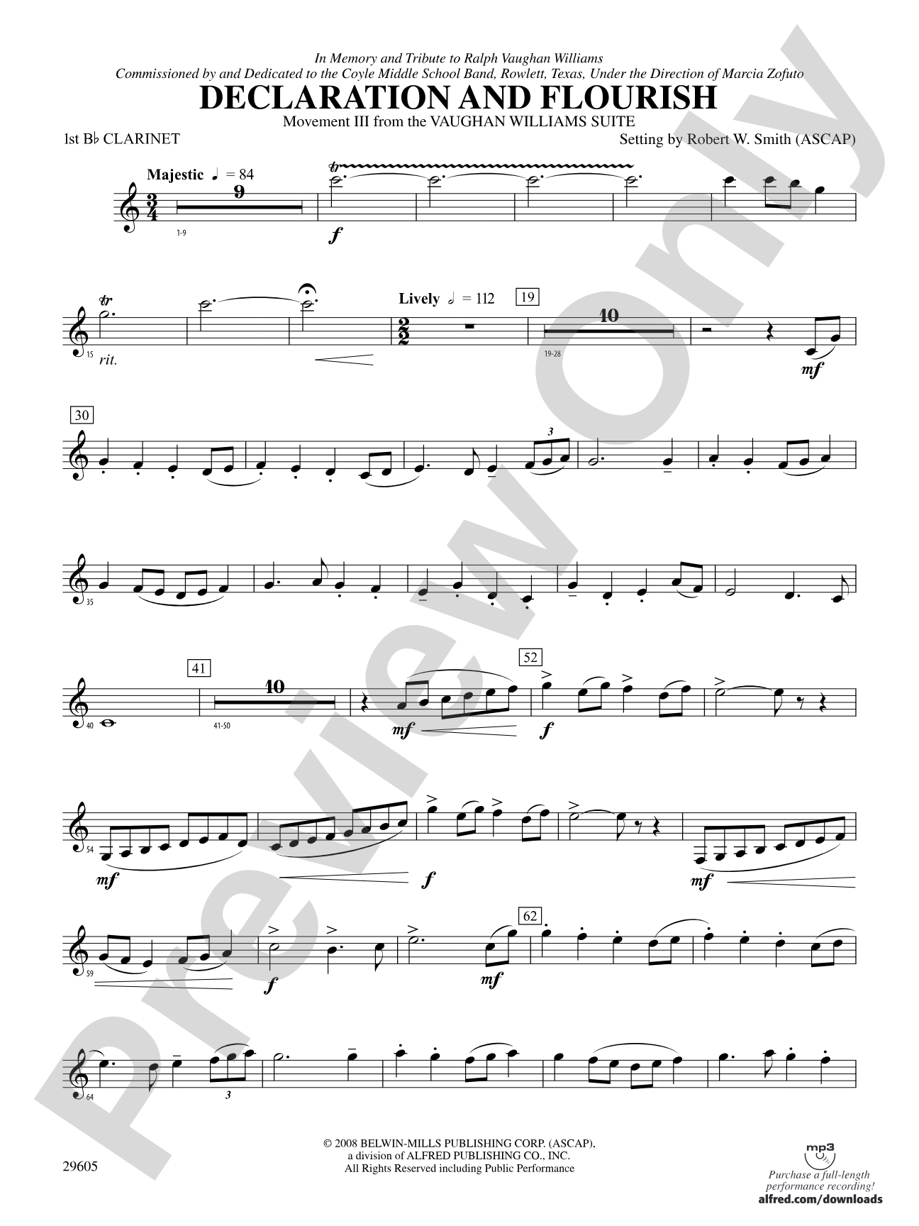 Declaration and Flourish (Movement III from the Vaughan Williams Suite): 1st B-flat Clarinet