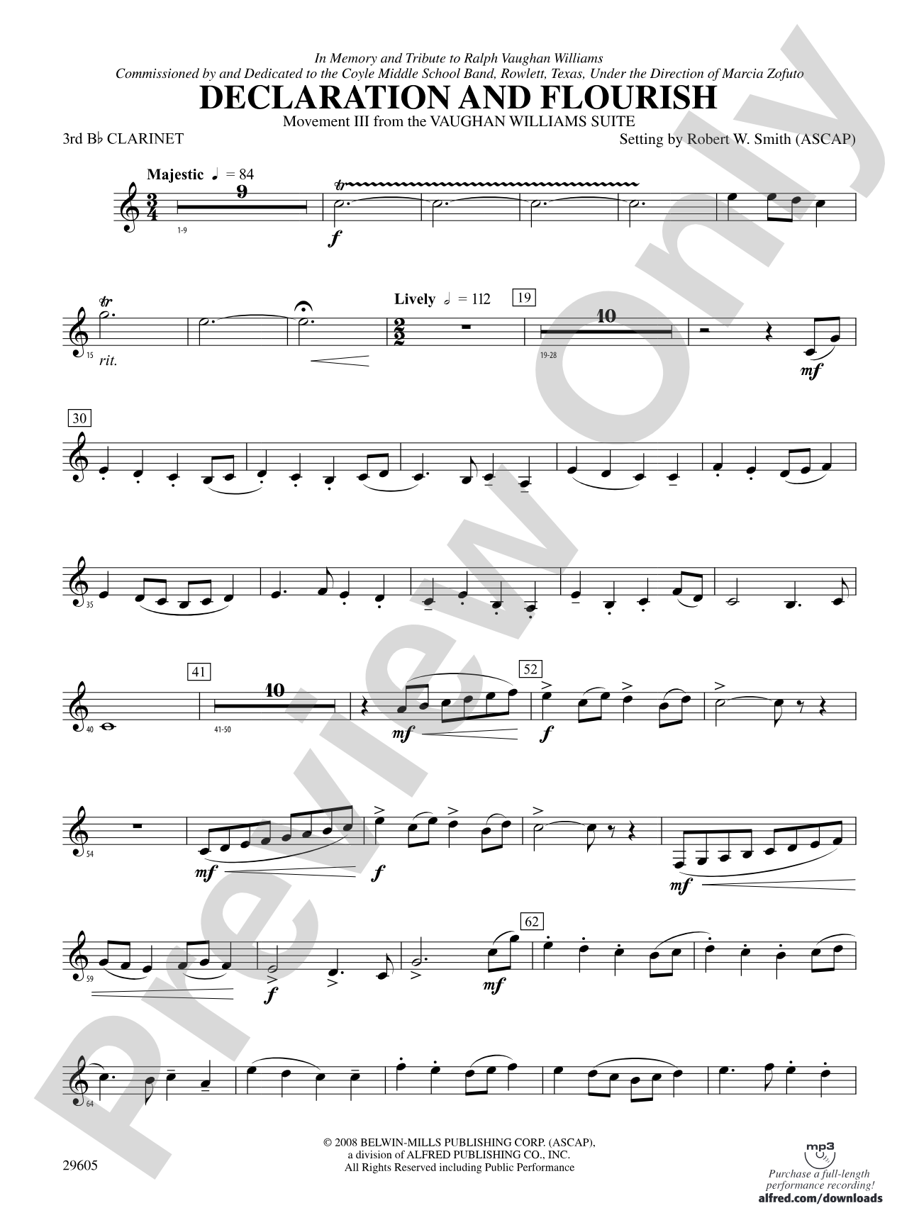 Declaration and Flourish (Movement III from the Vaughan Williams Suite): 3rd B-flat Clarinet