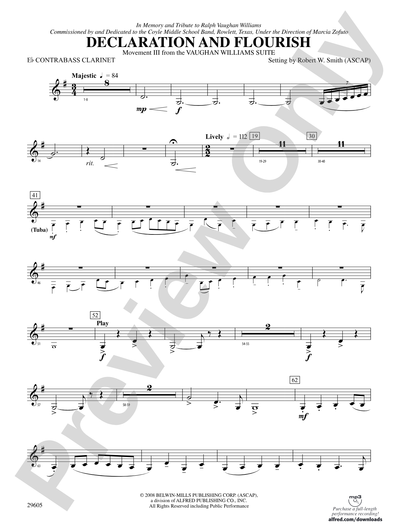 Declaration and Flourish (Movement III from the Vaughan Williams Suite): E-flat Contrabass Clarinet