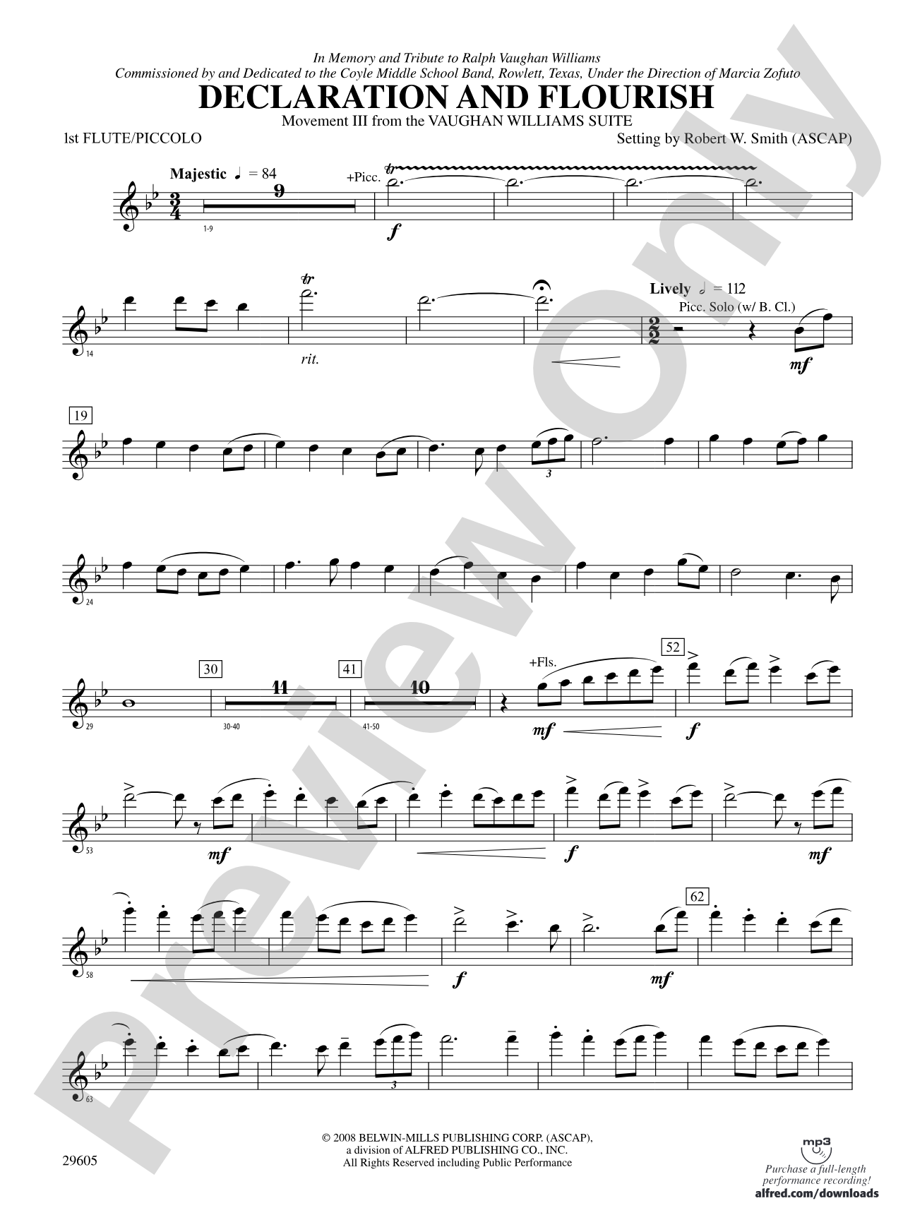 Declaration and Flourish (Movement III from the Vaughan Williams Suite): Flute