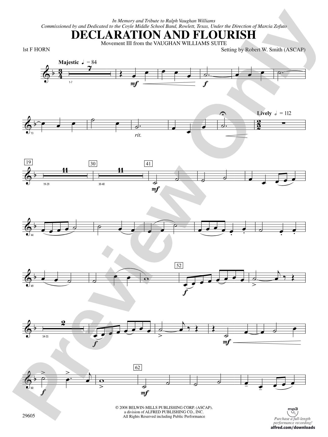 Declaration and Flourish (Movement III from the Vaughan Williams Suite): 1st F Horn
