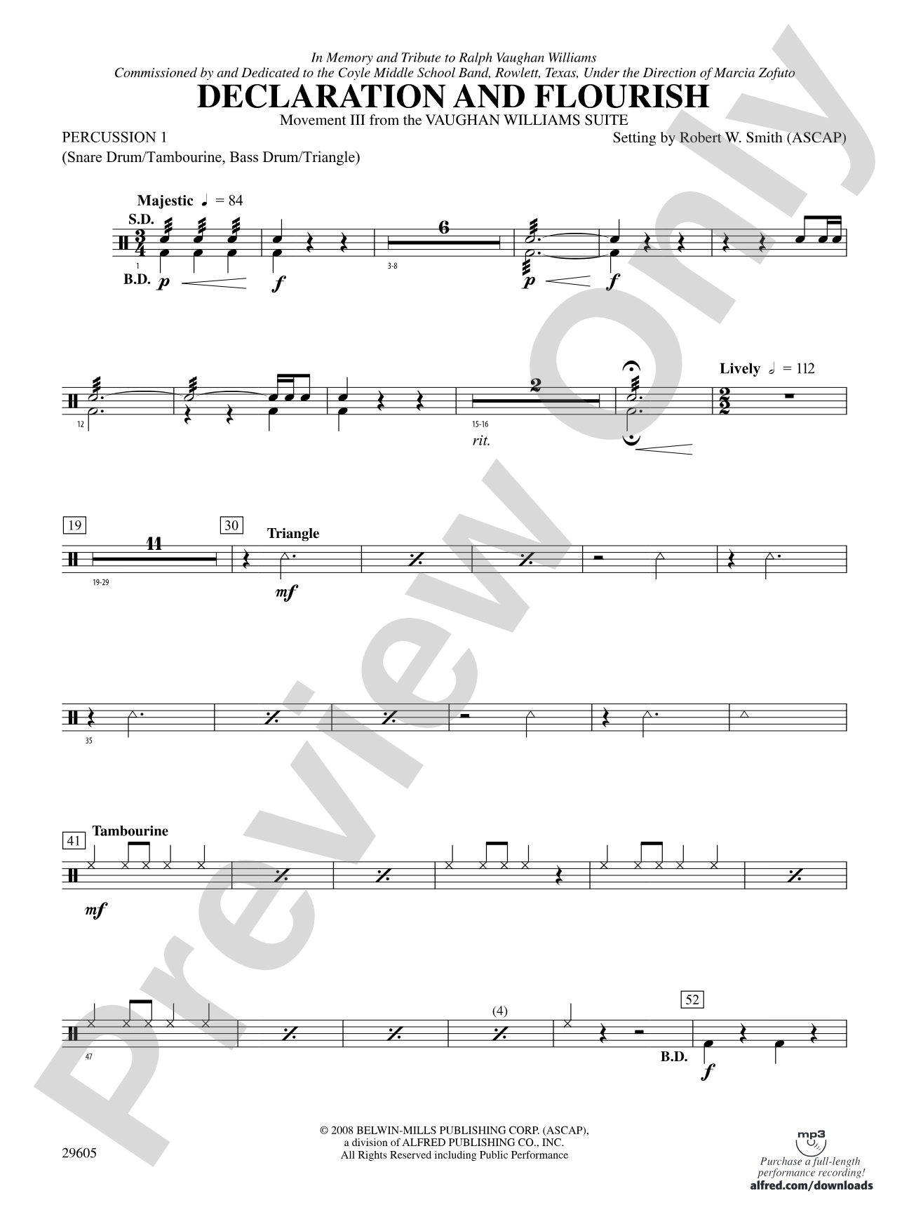 Declaration and Flourish (Movement III from the Vaughan Williams Suite): 1st Percussion