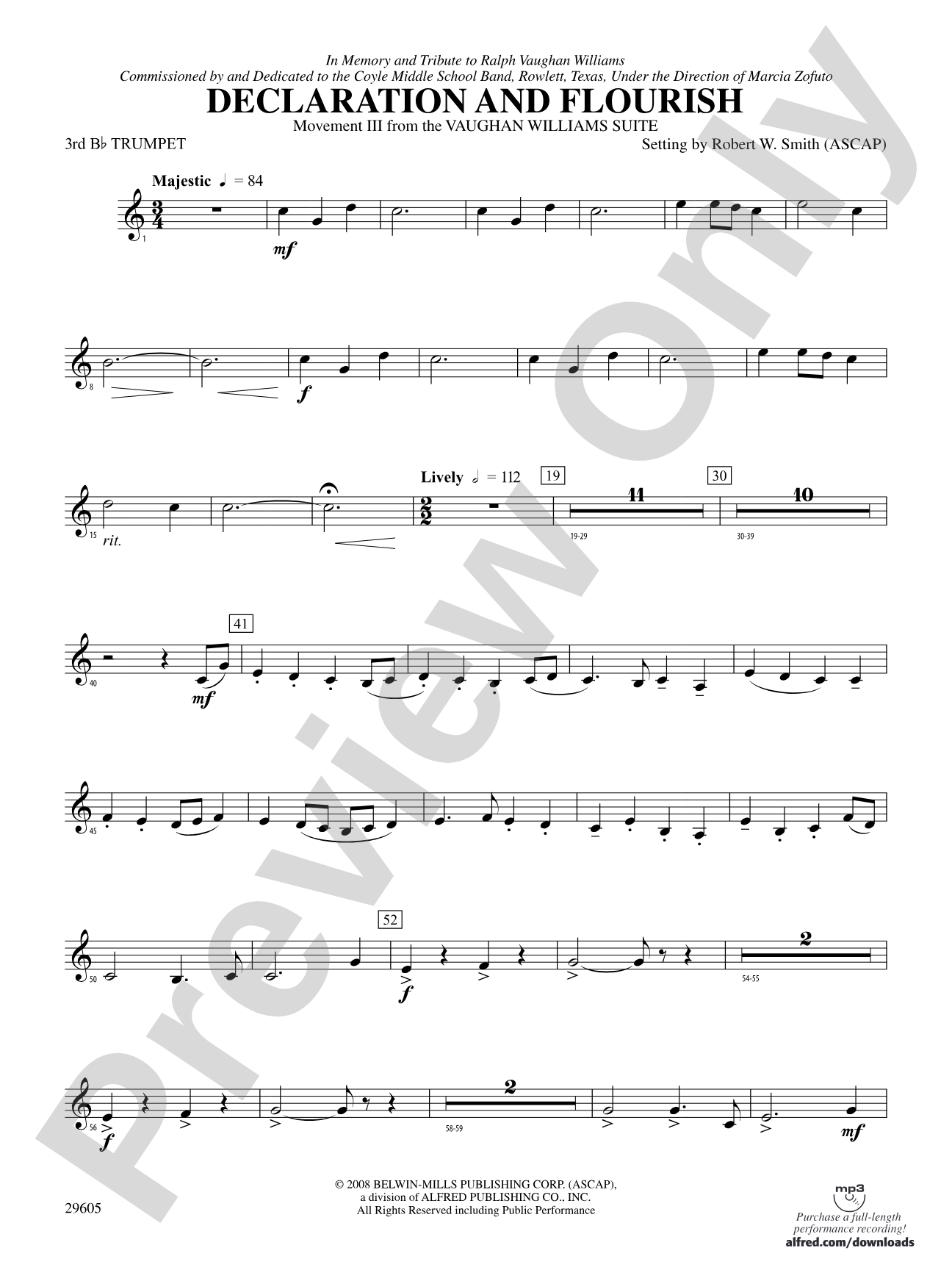 Declaration and Flourish (Movement III from the Vaughan Williams Suite): 3rd B-flat Trumpet