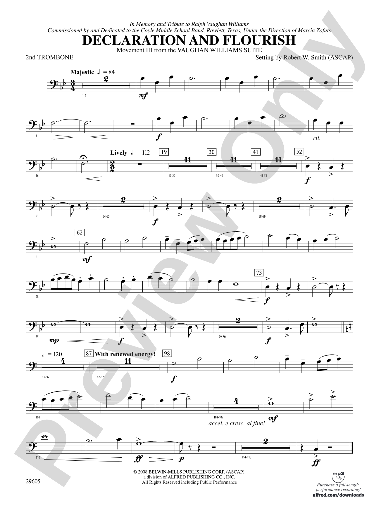 Declaration and Flourish (Movement III from the Vaughan Williams Suite): 2nd Trombone