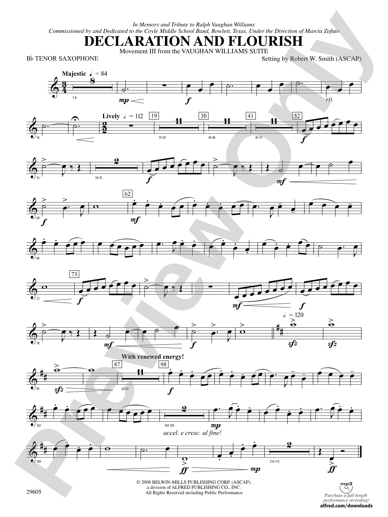 Declaration and Flourish (Movement III from the Vaughan Williams Suite): B-flat Tenor Saxophone