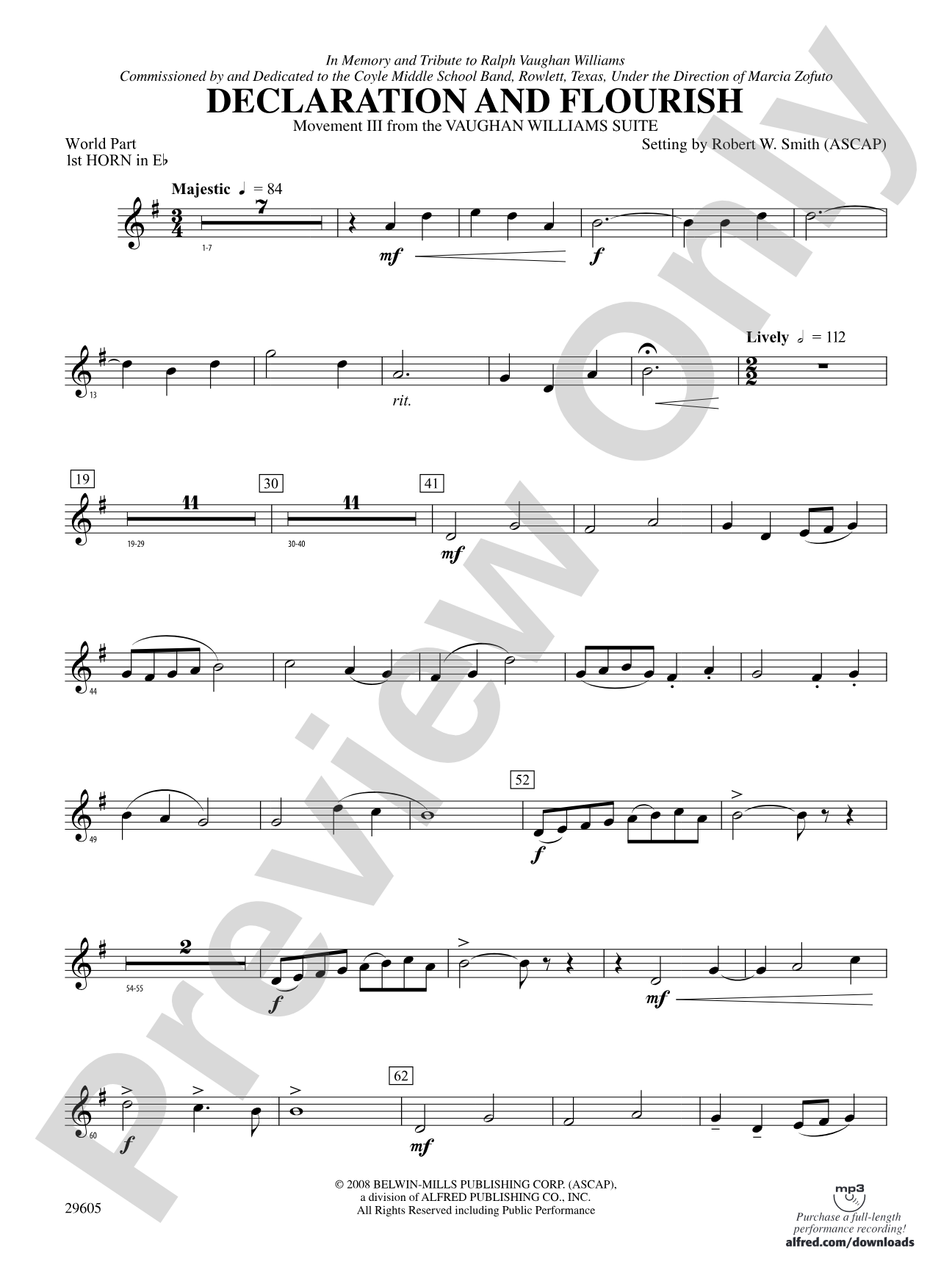 Declaration and Flourish (Movement III from the Vaughan Williams Suite): (wp) 1st Horn in E-flat