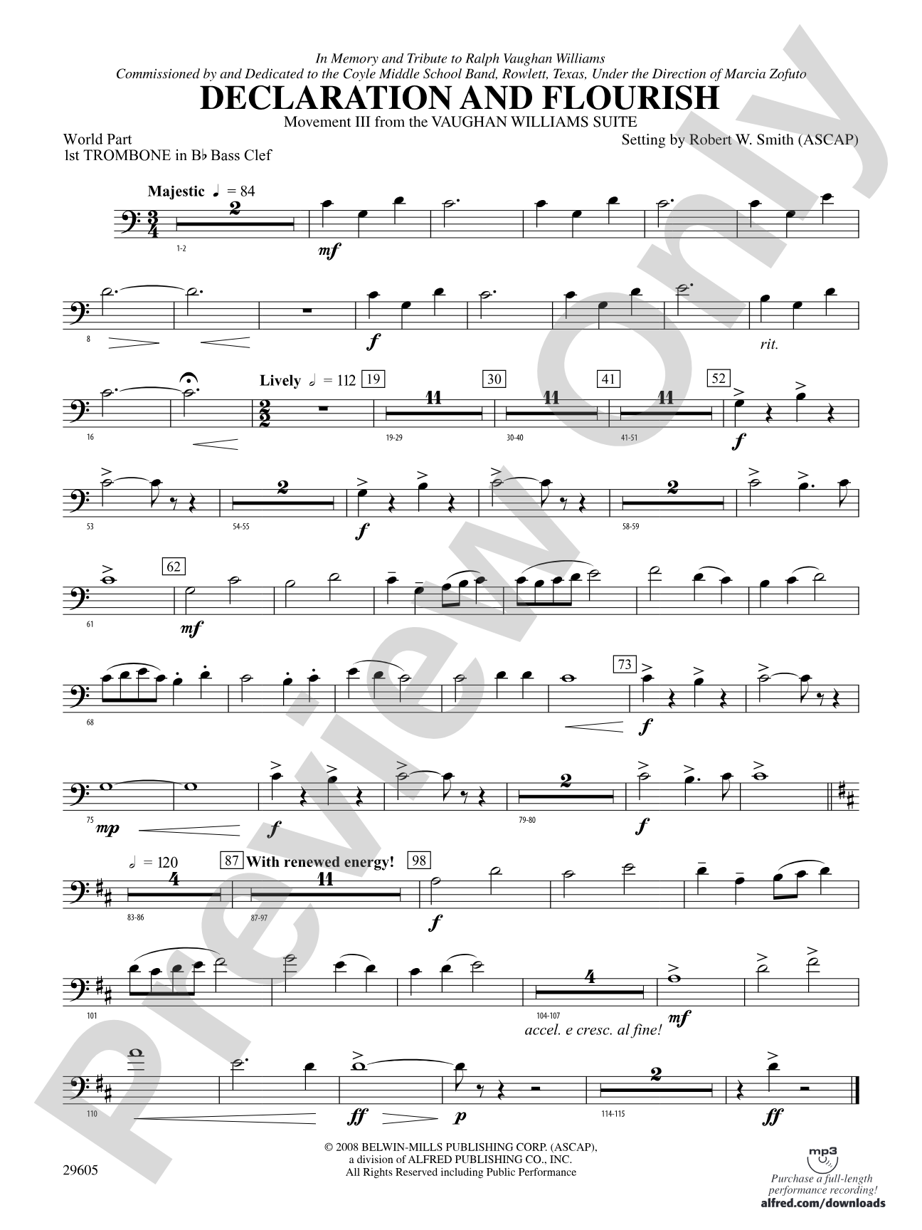 Declaration and Flourish (Movement III from the Vaughan Williams Suite): (wp) 1st B-flat Trombone B.C.
