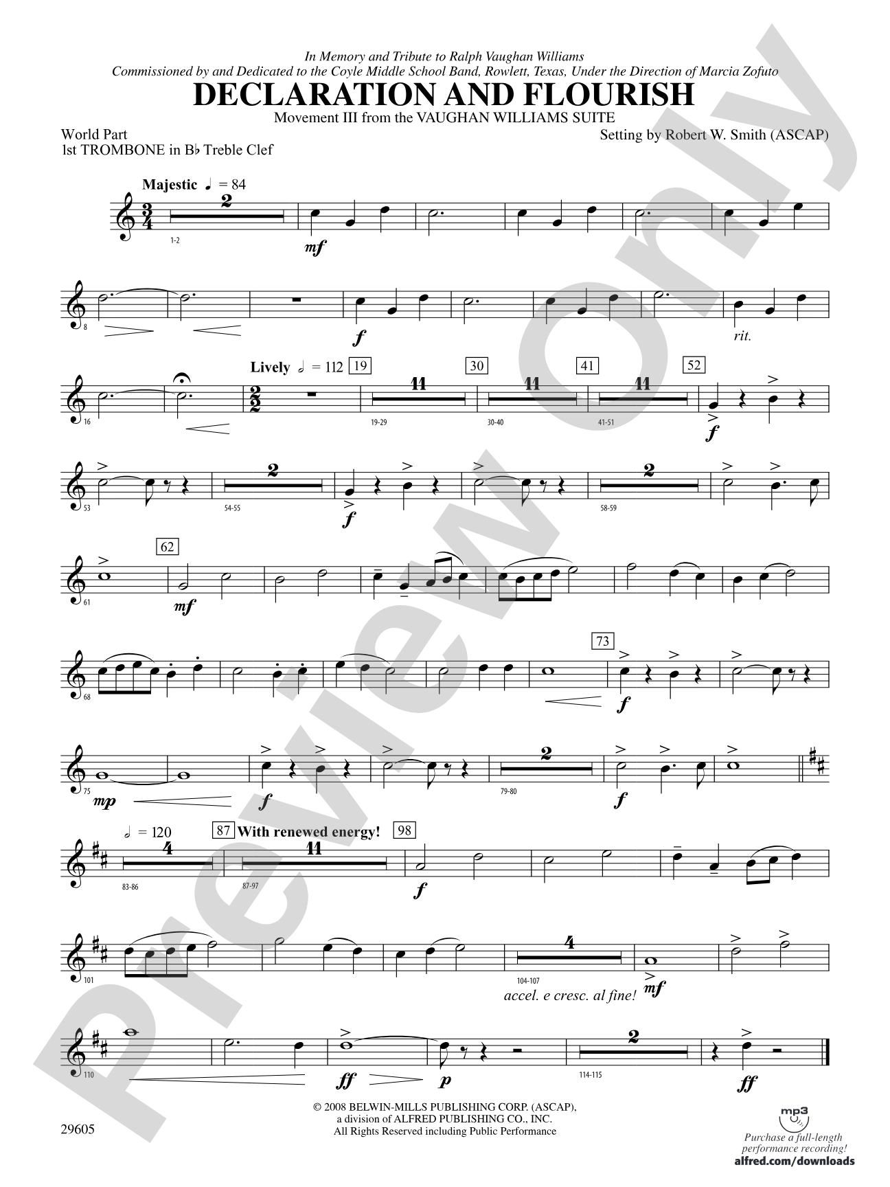 Declaration and Flourish (Movement III from the Vaughan Williams Suite): (wp) 1st B-flat Trombone T.C.