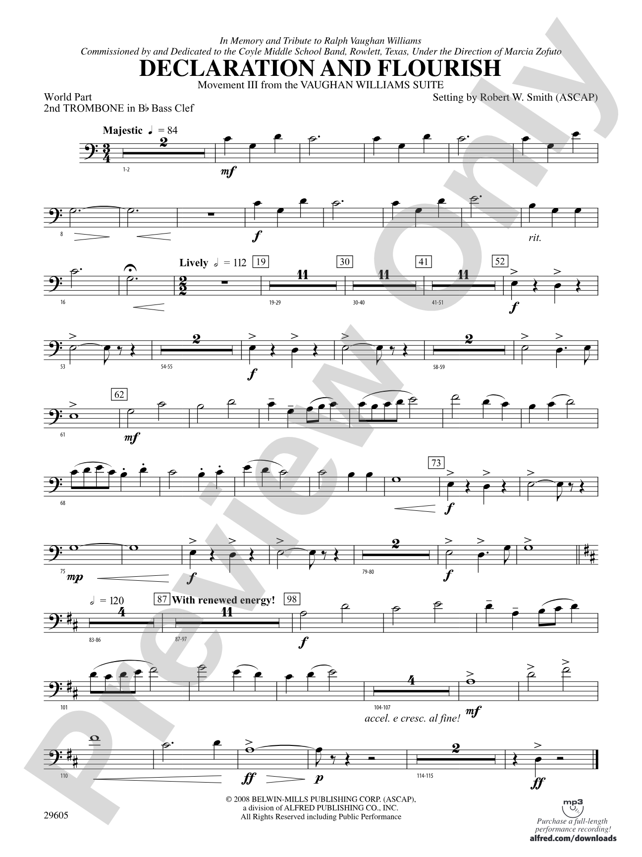 Declaration and Flourish (Movement III from the Vaughan Williams Suite): (wp) 2nd B-flat Trombone B.C.
