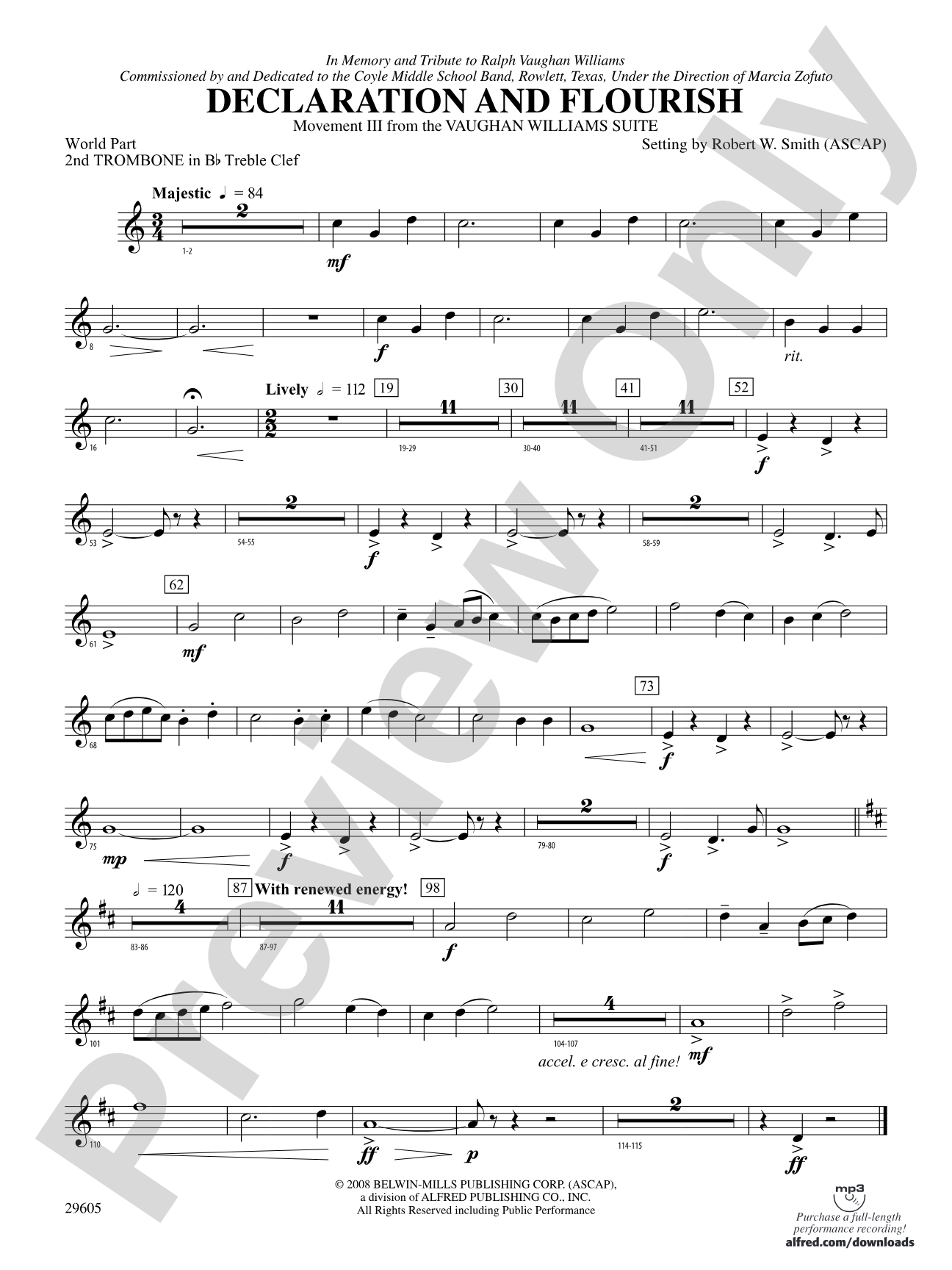 Declaration and Flourish (Movement III from the Vaughan Williams Suite): (wp) 2nd B-flat Trombone T.C.