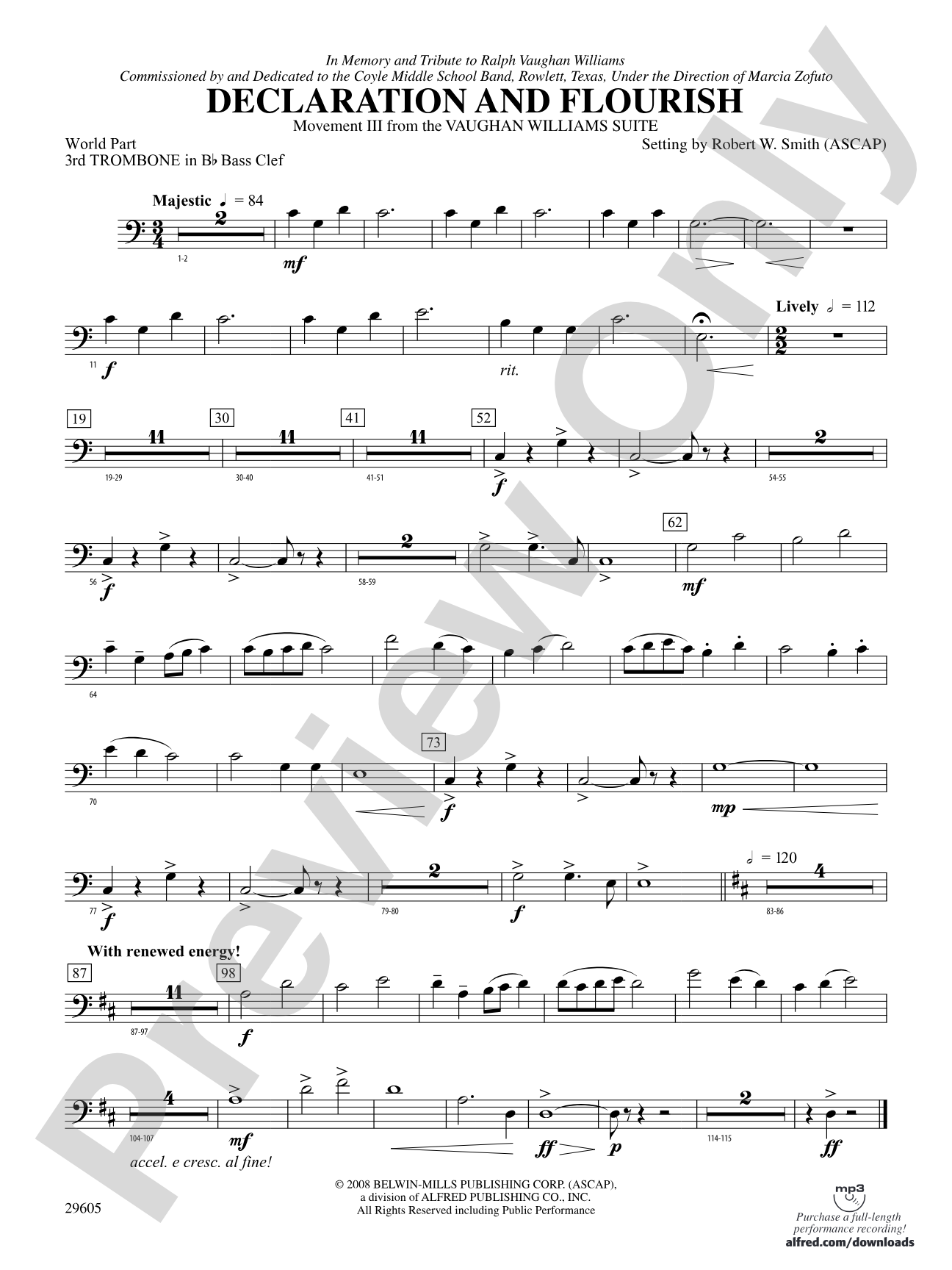 Declaration and Flourish (Movement III from the Vaughan Williams Suite): (wp) 3rd B-flat Trombone B.C.