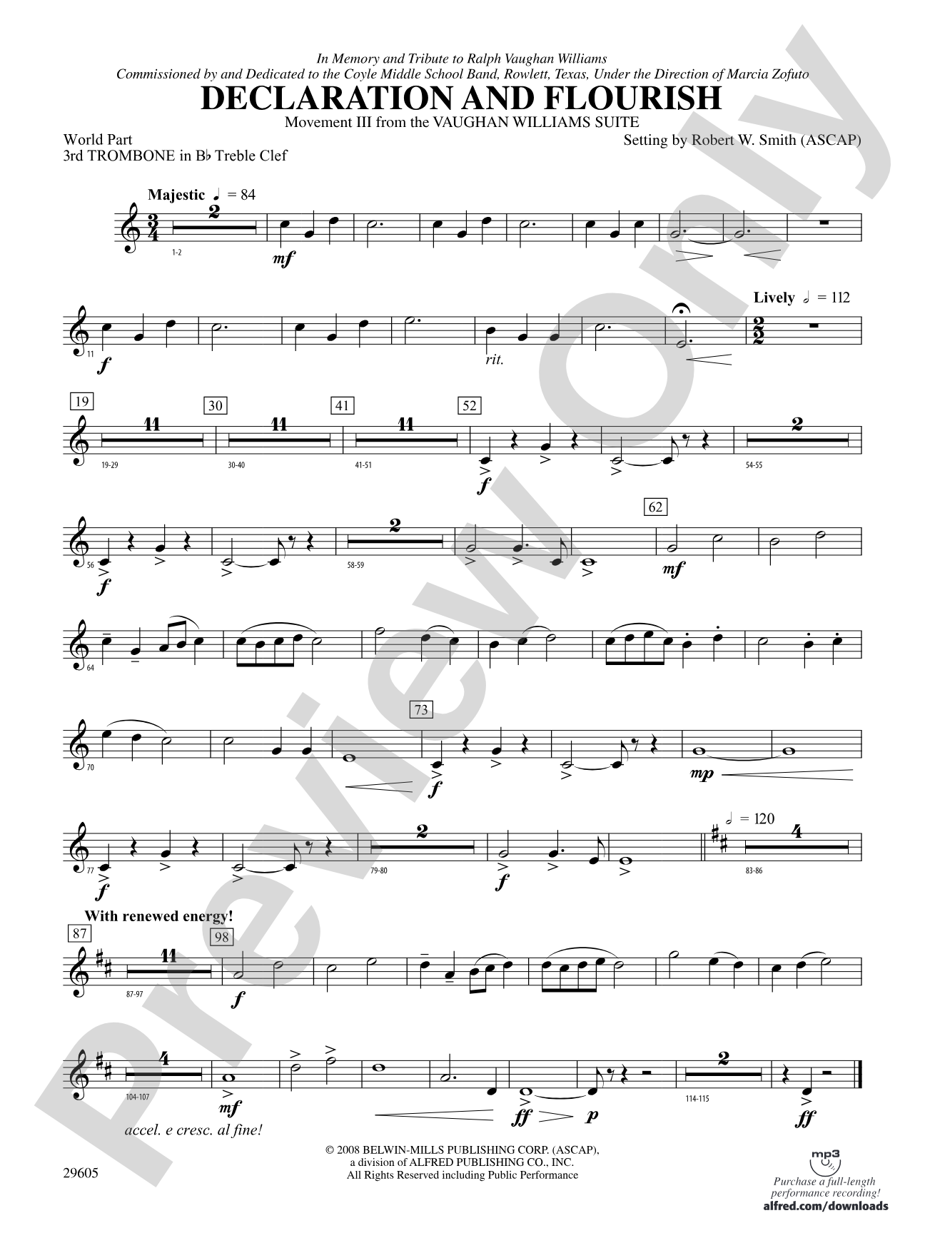 Declaration and Flourish (Movement III from the Vaughan Williams Suite): (wp) 3rd B-flat Trombone T.C.