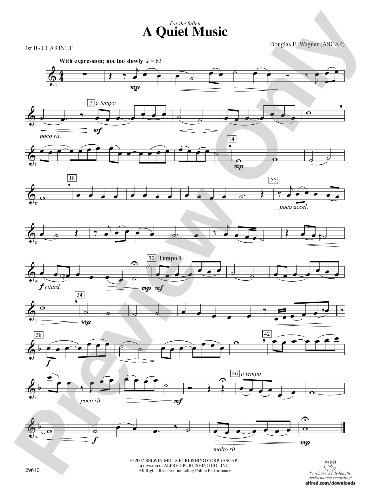 A Quiet Music: 1st B-flat Clarinet
