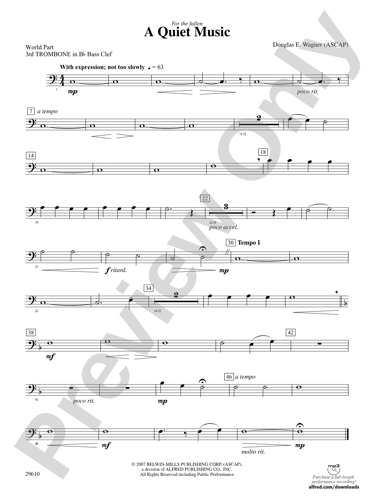 A Quiet Music: (wp) 3rd B-flat Trombone B.C.