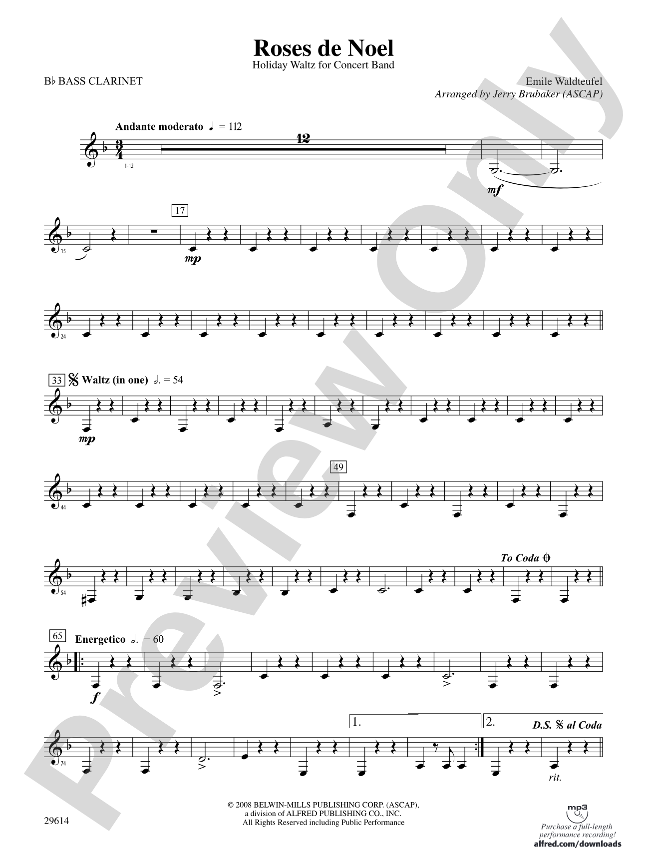 Roses de Noel: B-flat Bass Clarinet