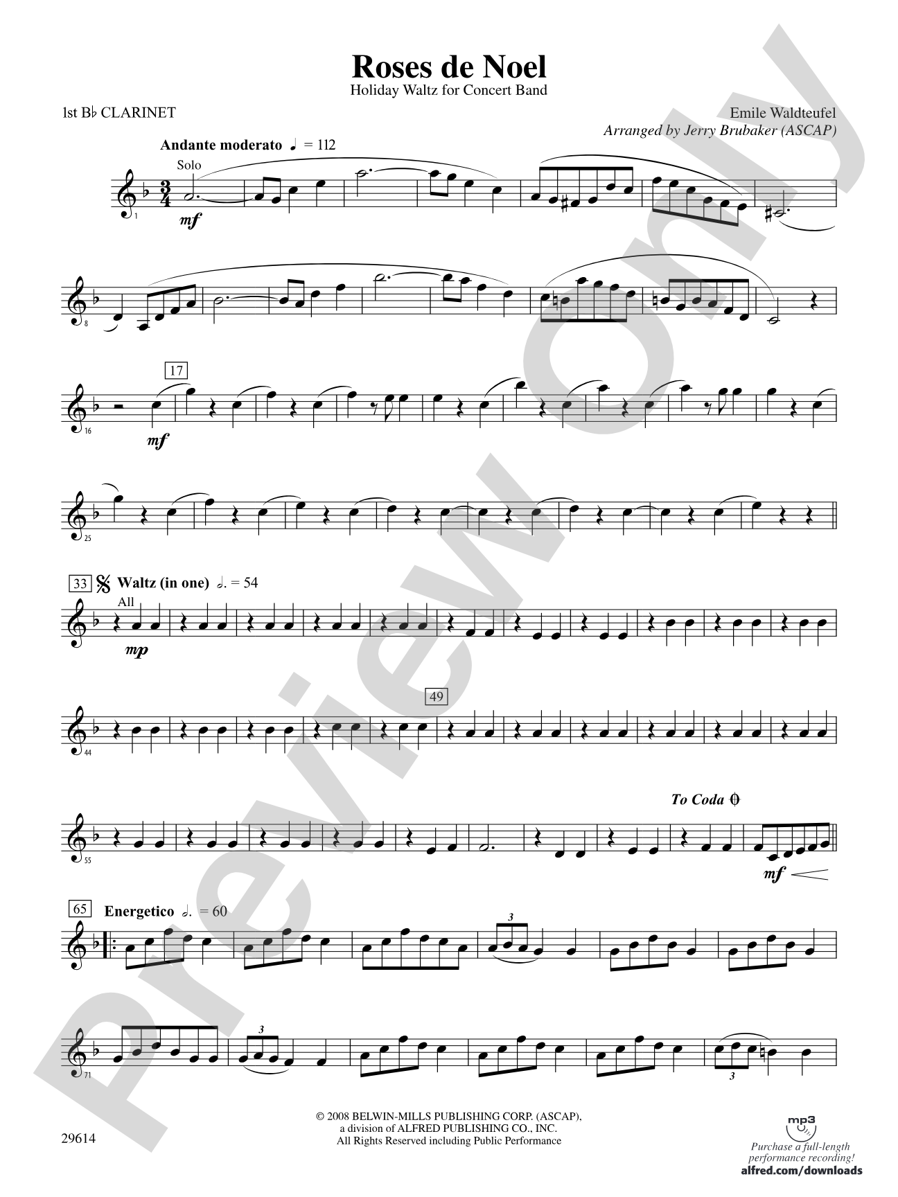 Roses de Noel: 1st B-flat Clarinet