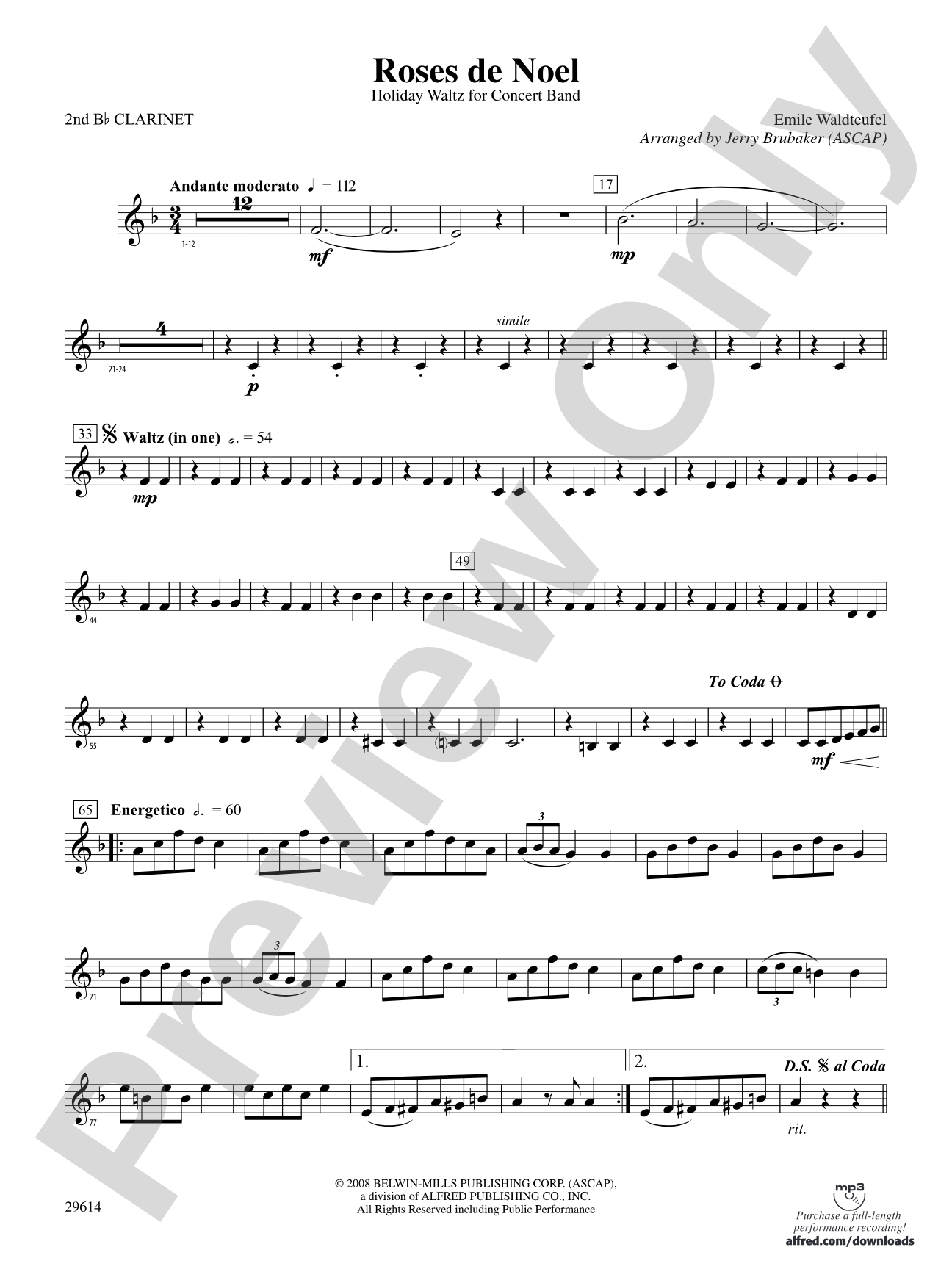 Roses de Noel: 2nd B-flat Clarinet