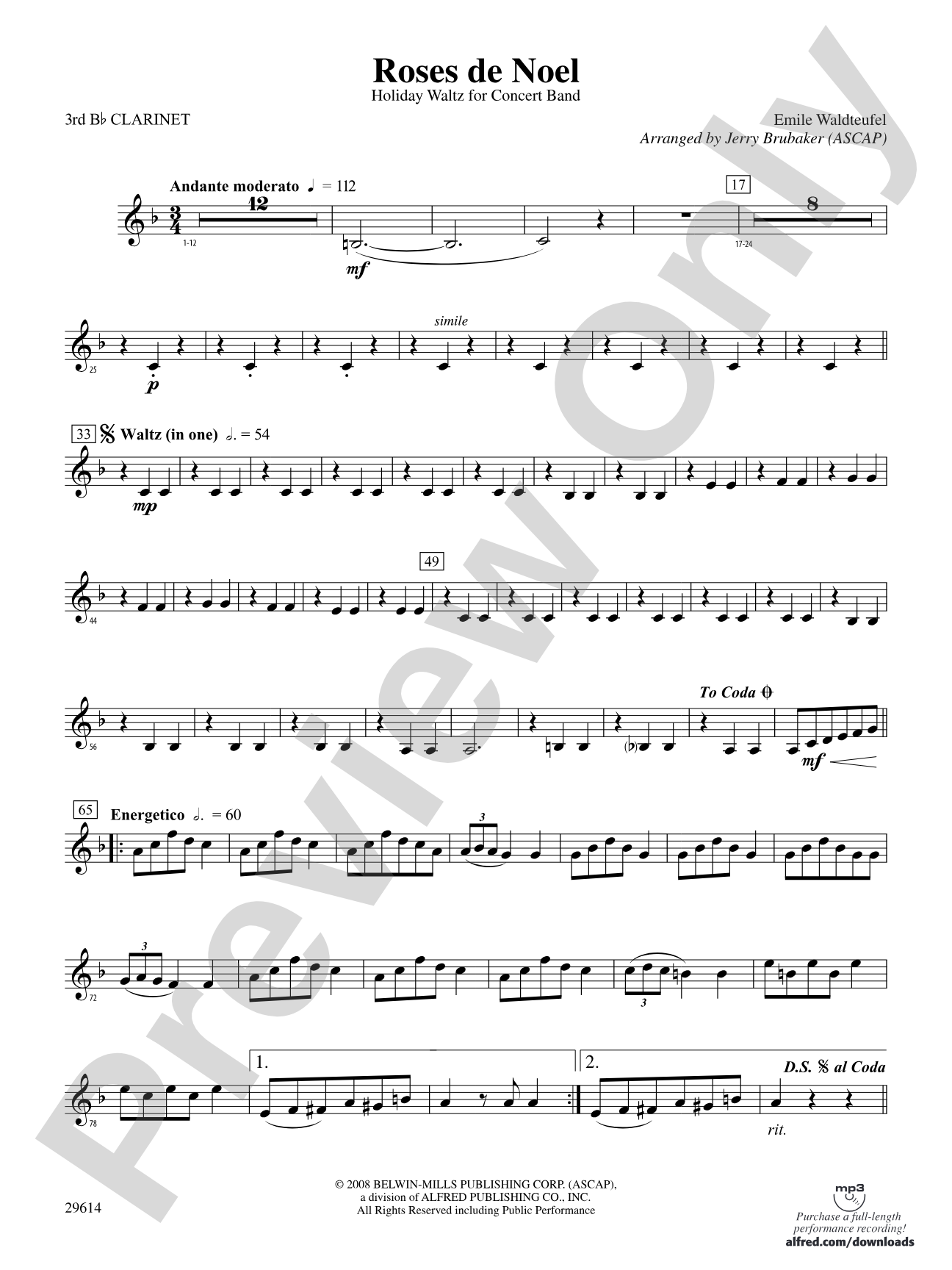 Roses de Noel: 3rd B-flat Clarinet