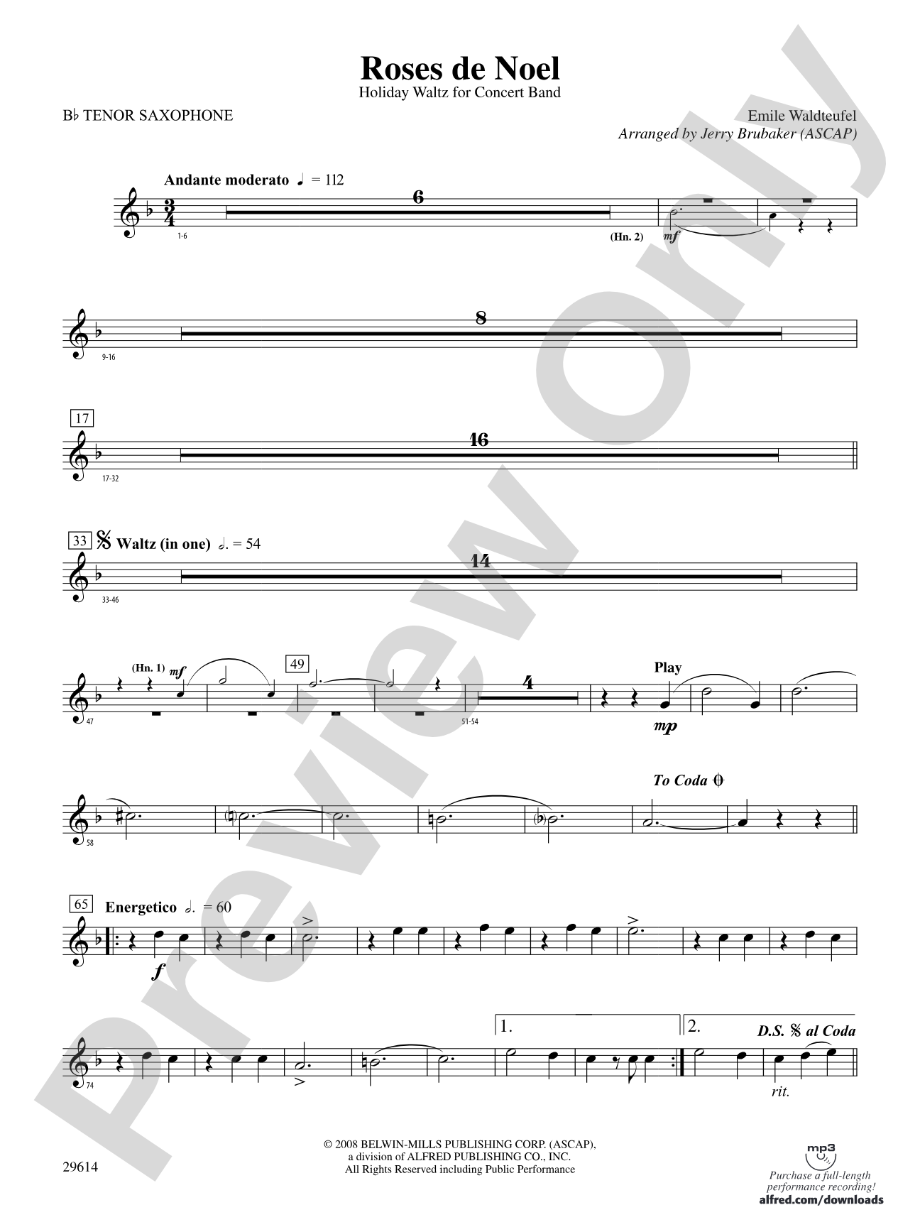 Roses de Noel: B-flat Tenor Saxophone