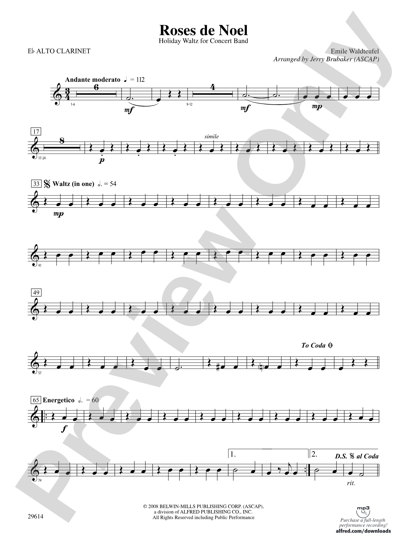 Roses de Noel: (wp) E-flat Alto Clarinet
