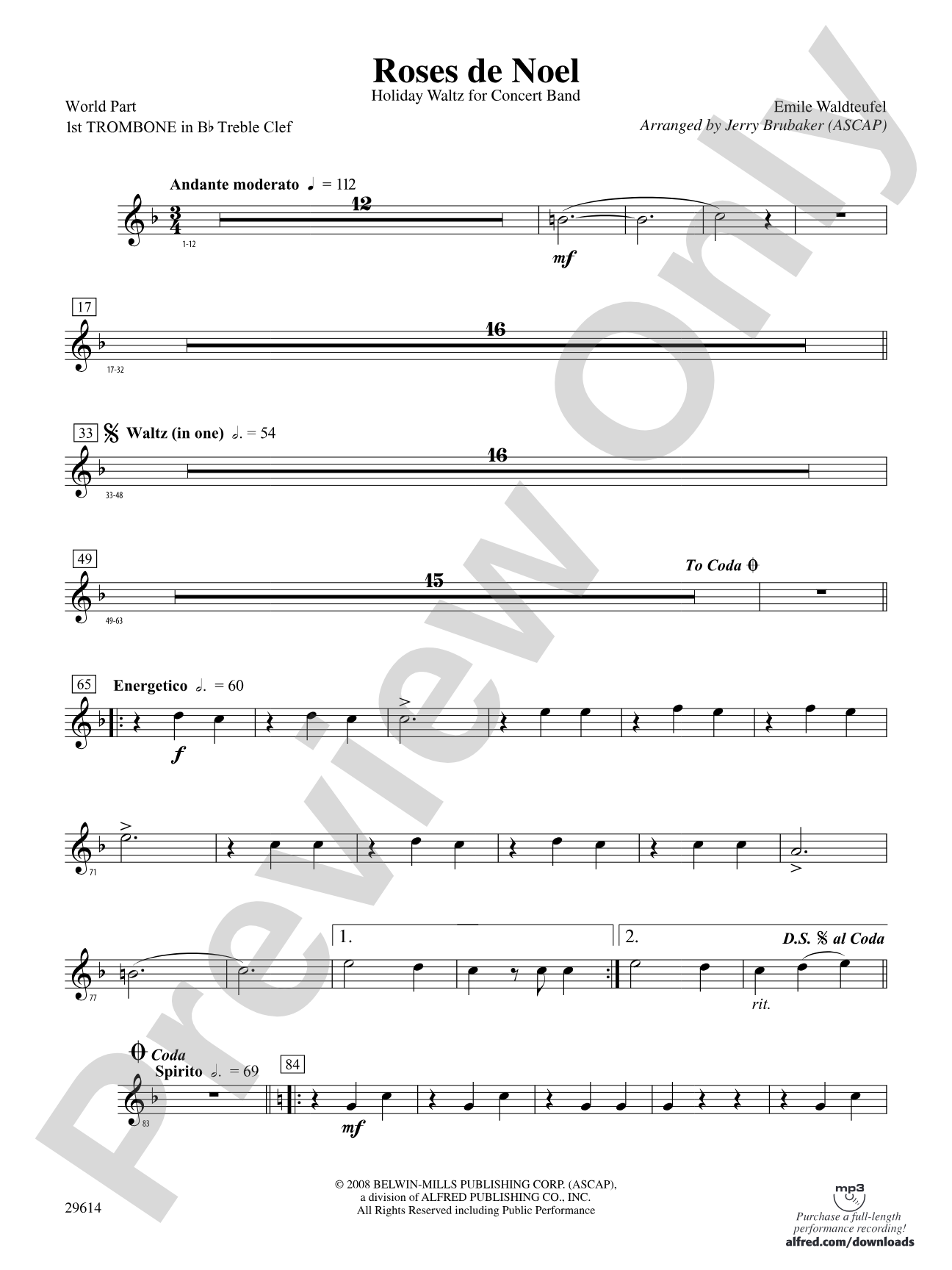 Roses de Noel: (wp) 1st B-flat Trombone T.C.