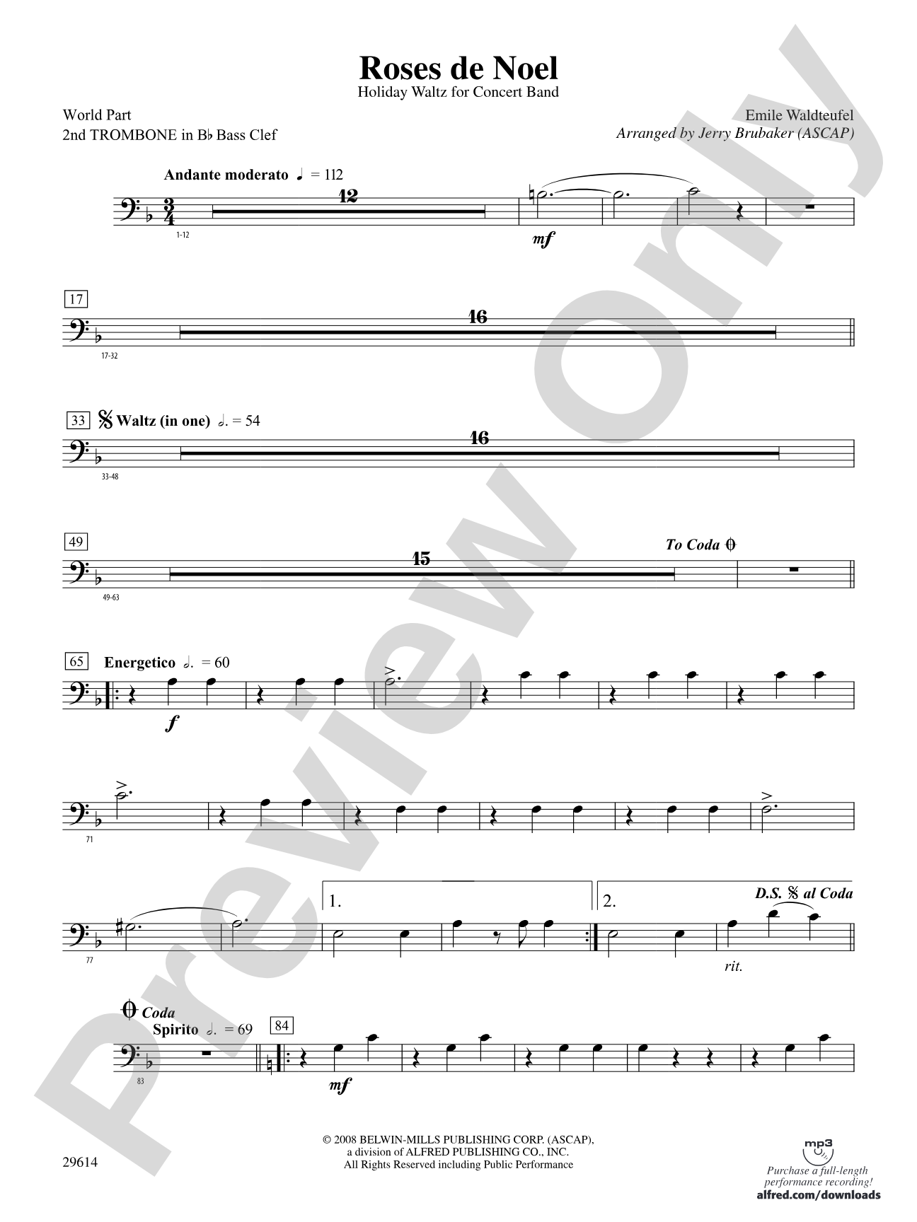 Roses de Noel: (wp) 2nd B-flat Trombone B.C.