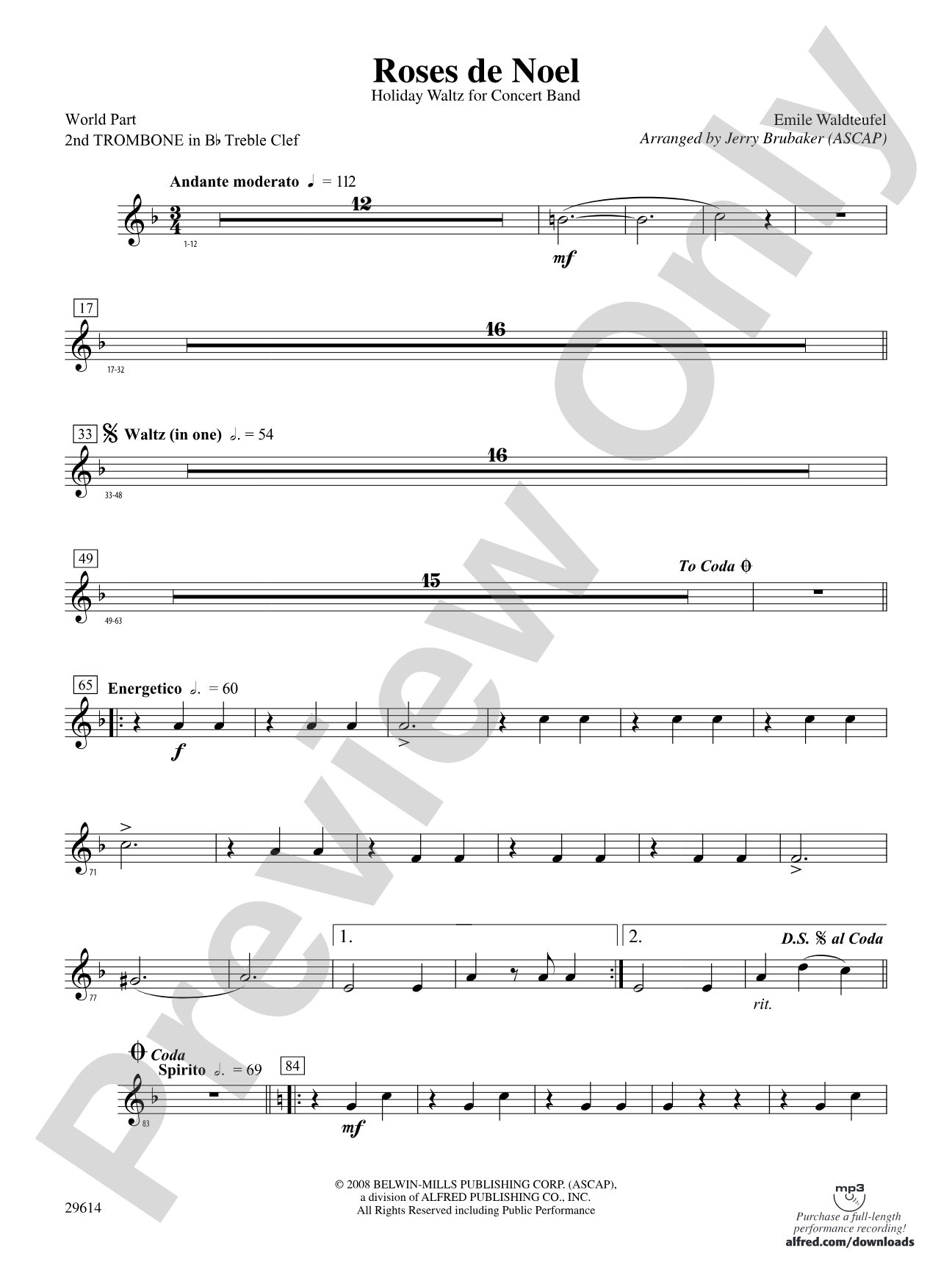 Roses de Noel: (wp) 2nd B-flat Trombone T.C.