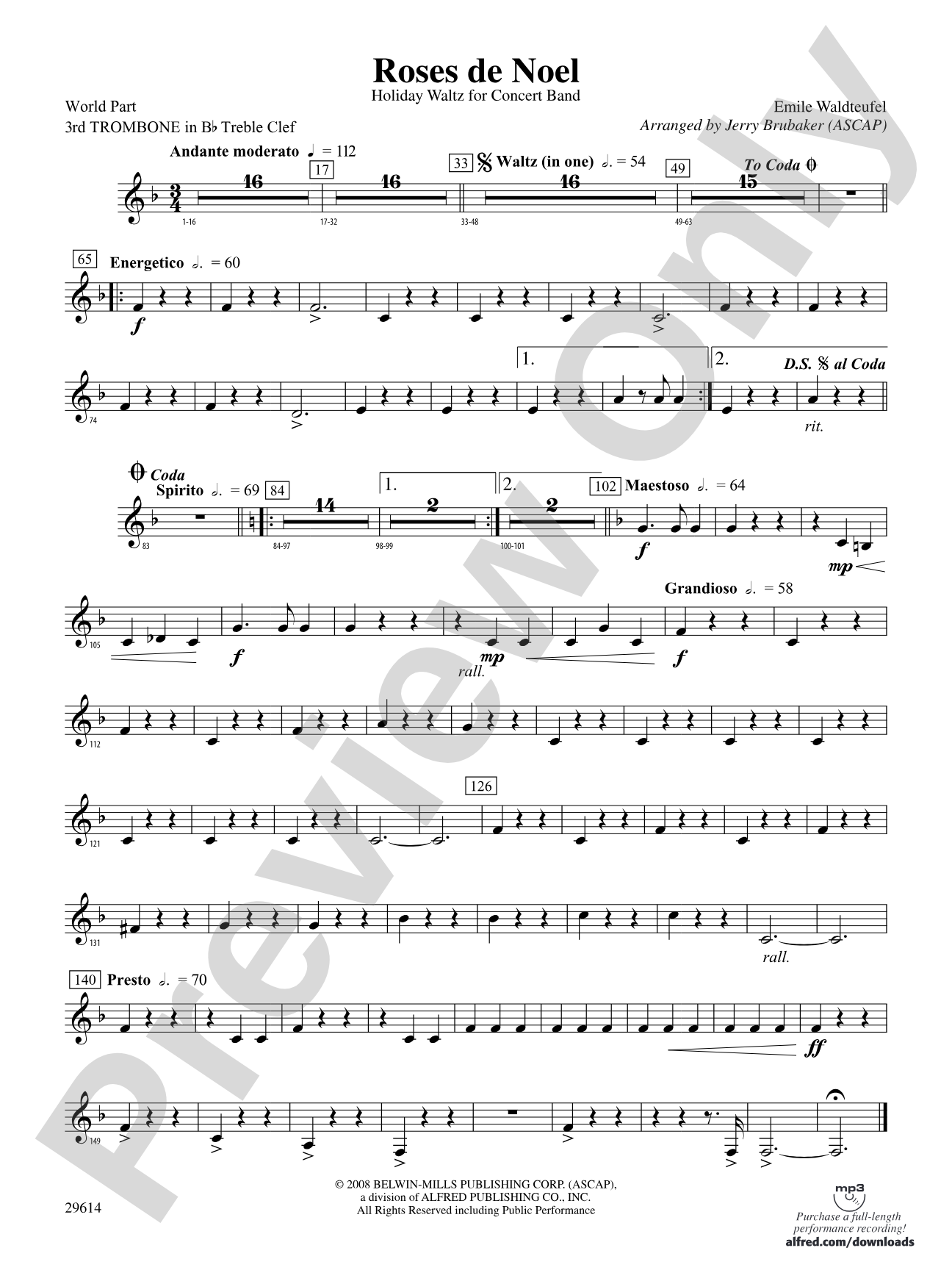 Roses de Noel: (wp) 3rd B-flat Trombone T.C.