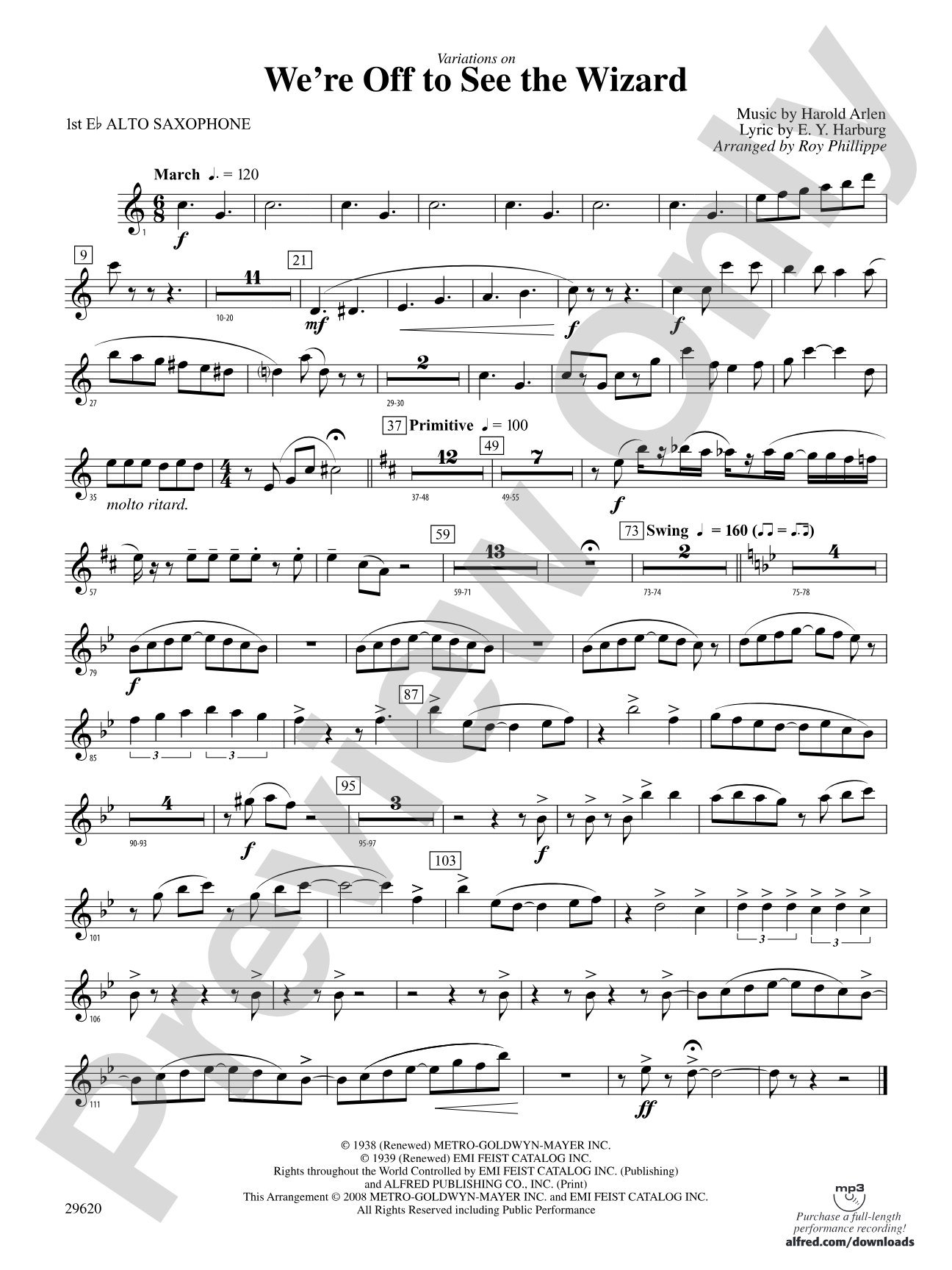 We're Off to See the Wizard, Variations on: E-flat Alto Saxophone