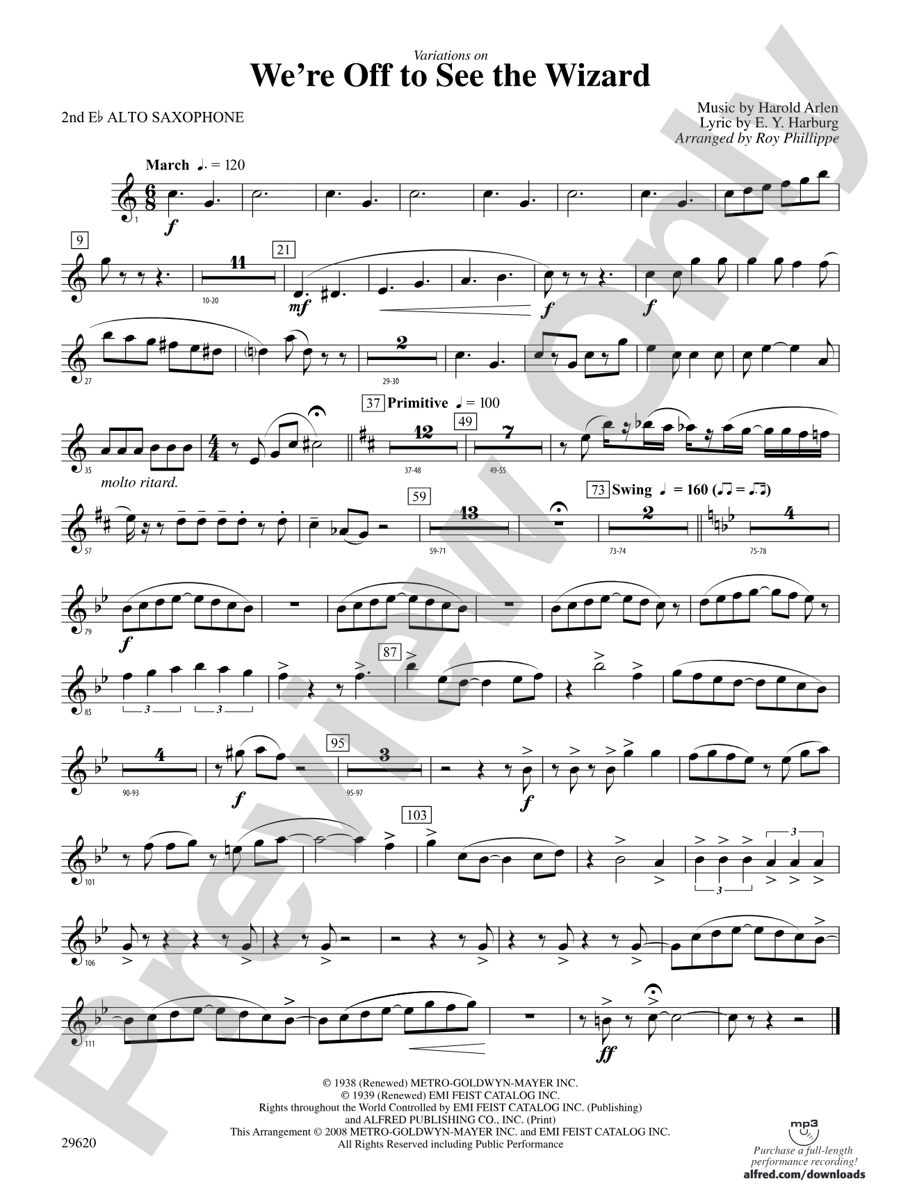 We're Off to See the Wizard, Variations on: 2nd E-flat Alto Saxophone