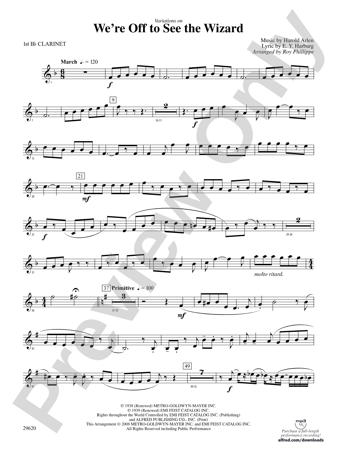 We're Off to See the Wizard, Variations on: 1st B-flat Clarinet