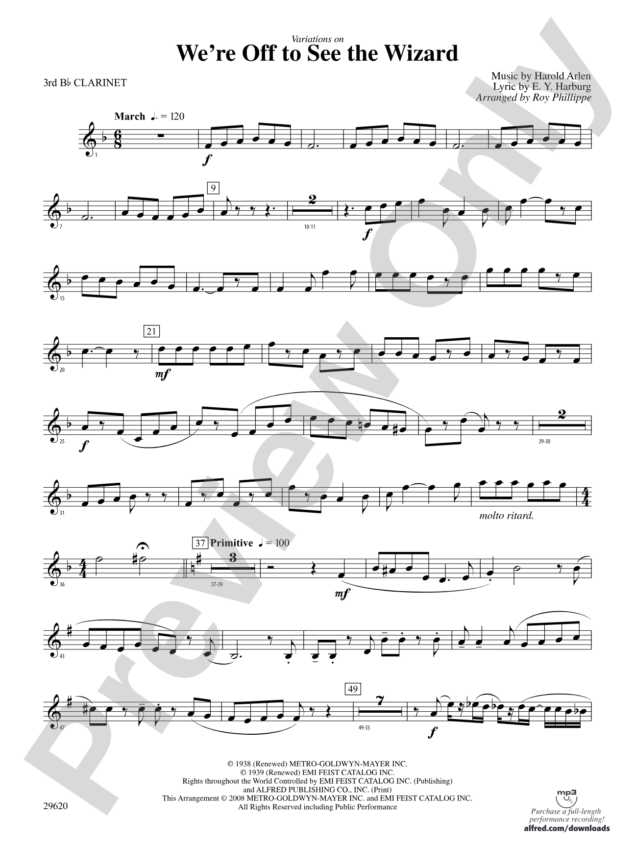We're Off to See the Wizard, Variations on: 3rd B-flat Clarinet