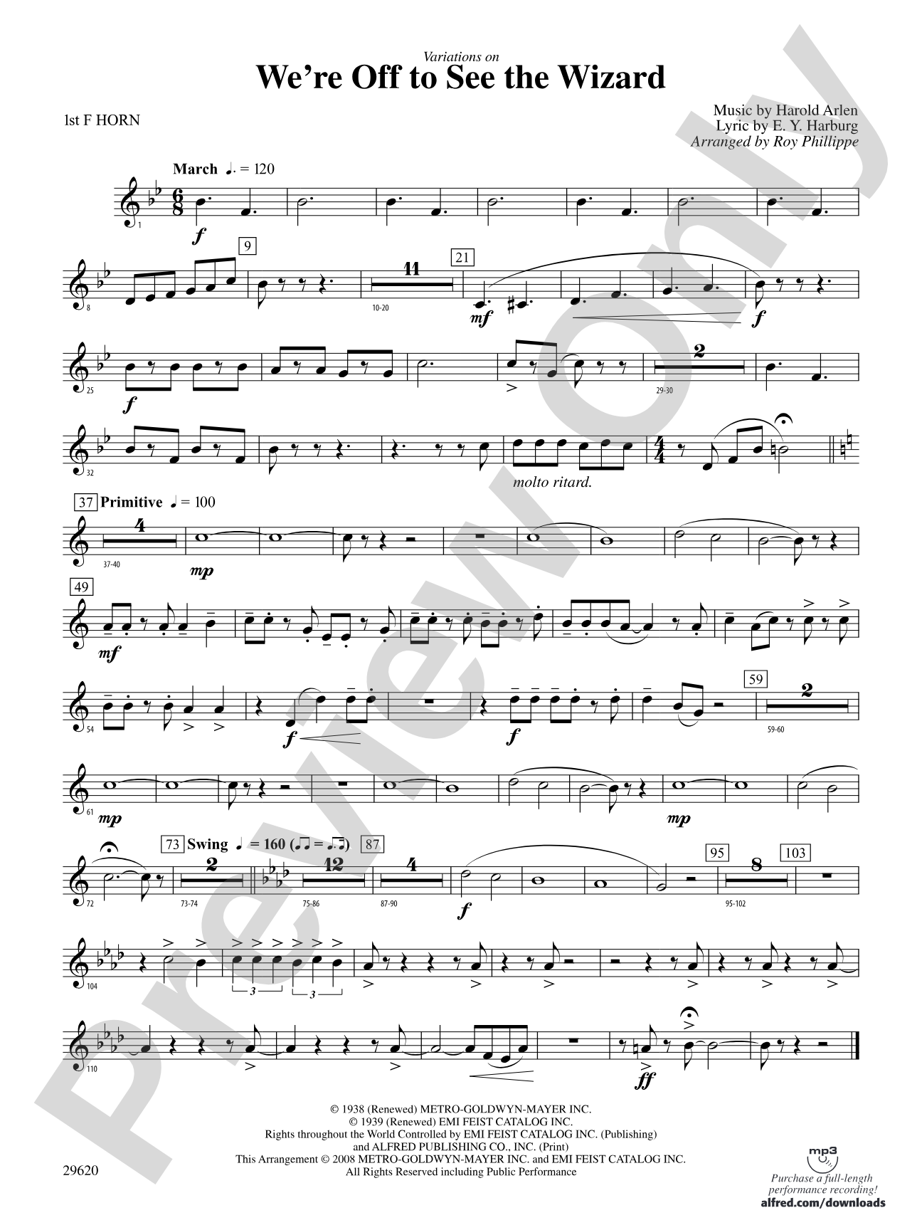 We're Off to See the Wizard, Variations on: 1st F Horn