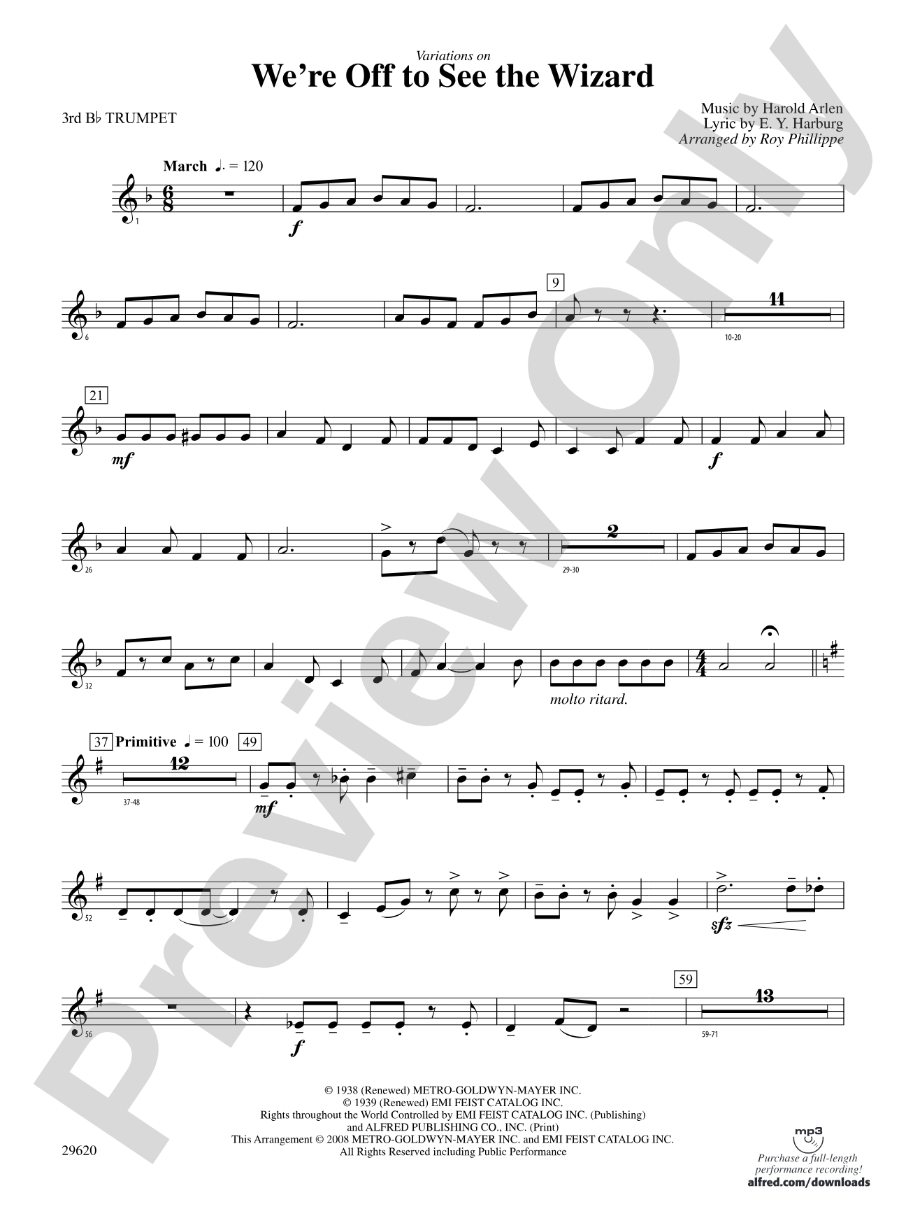 We're Off to See the Wizard, Variations on: 3rd B-flat Trumpet