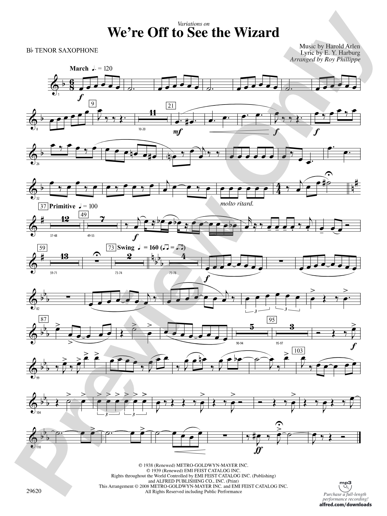 We're Off to See the Wizard, Variations on: B-flat Tenor Saxophone