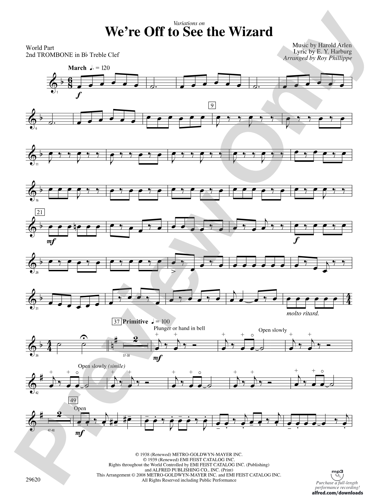 We're Off to See the Wizard, Variations on: (wp) 2nd B-flat Trombone T.C.