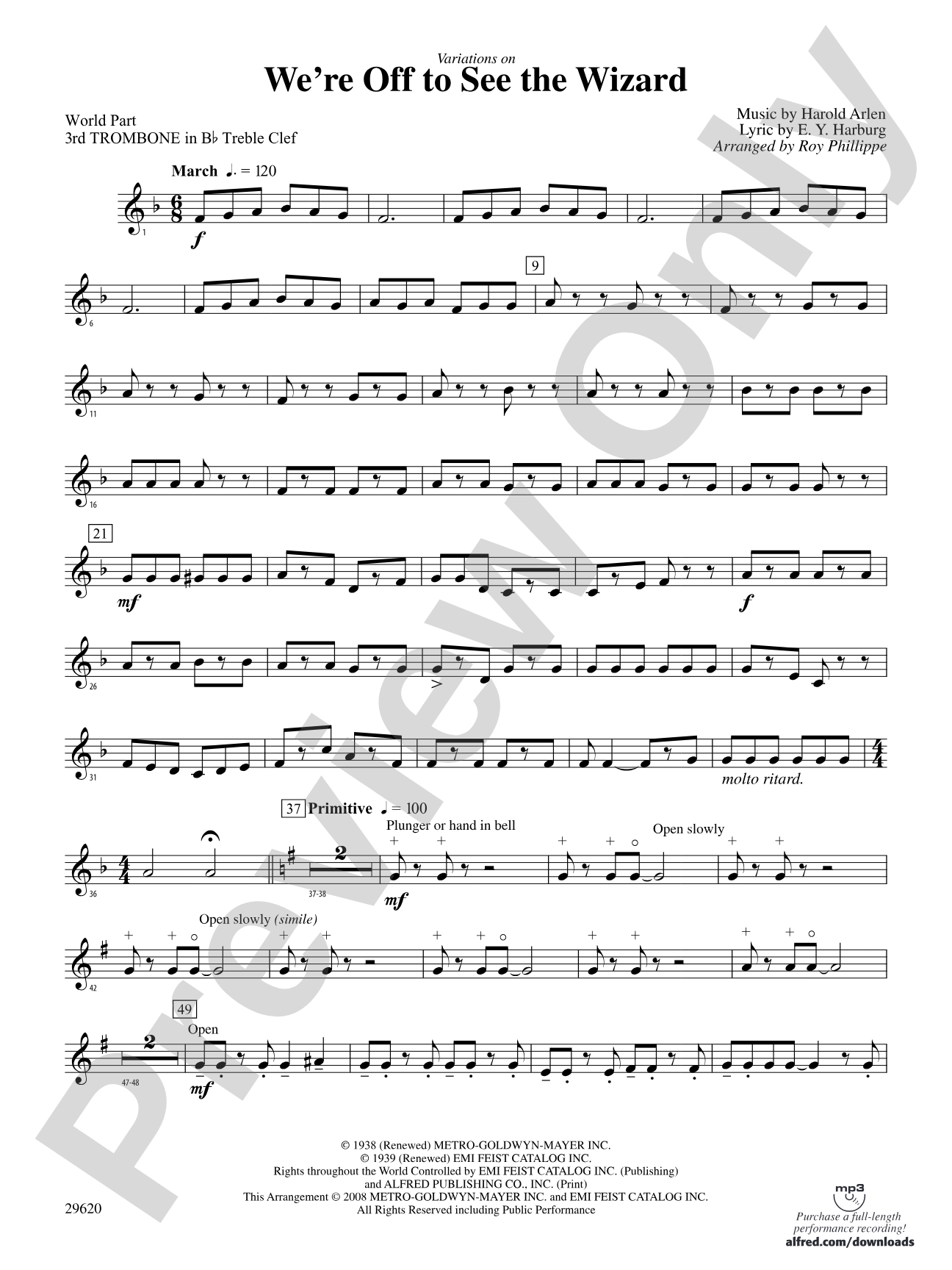 We're Off to See the Wizard, Variations on: (wp) 3rd B-flat Trombone T.C.