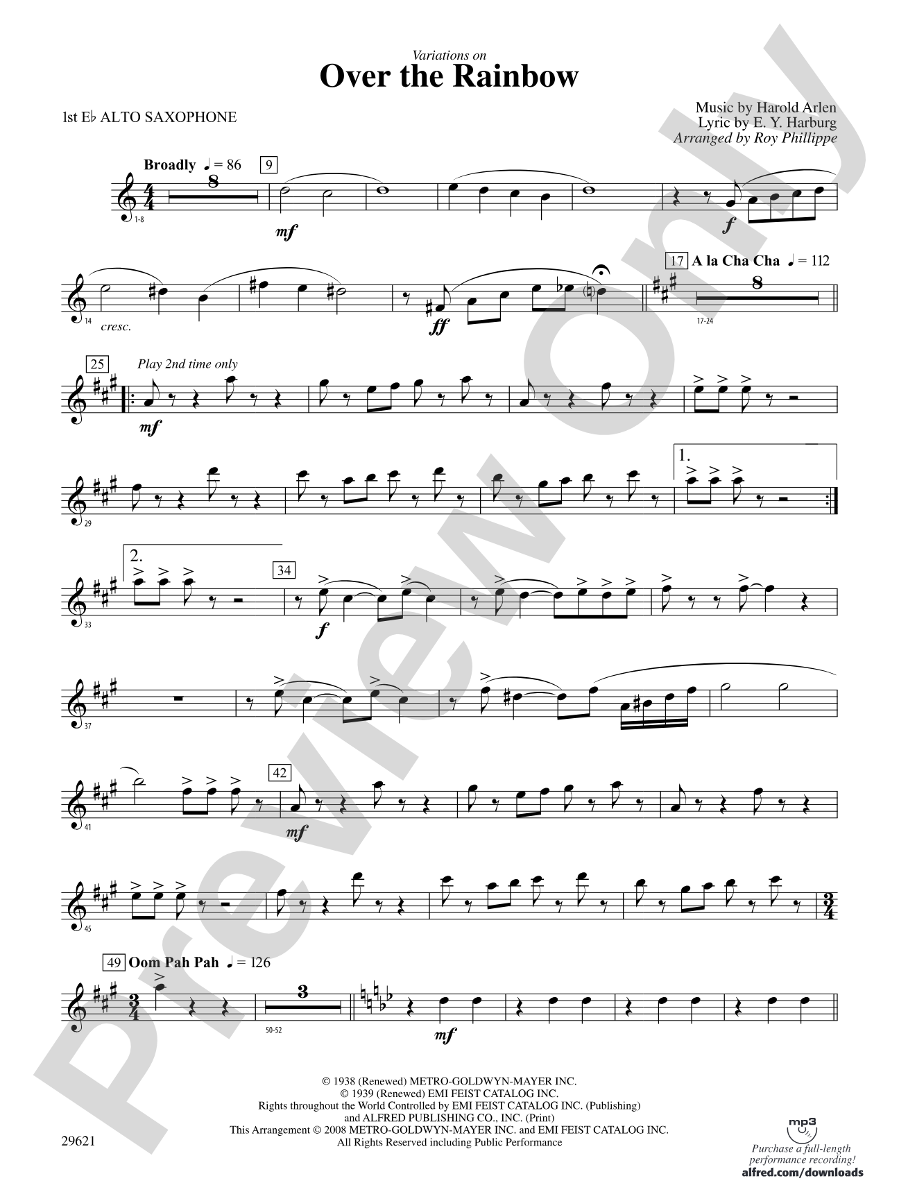 Over the Rainbow (from The Wizard of Oz), Variations on: E-flat Alto Saxophone