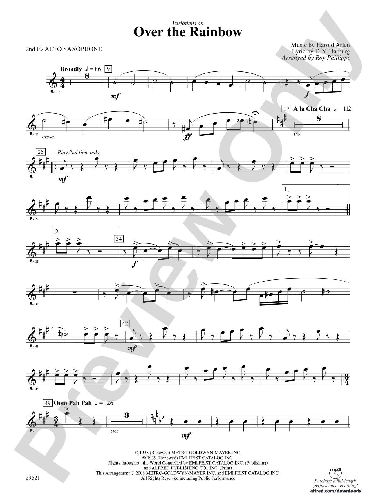 Over the Rainbow (from The Wizard of Oz), Variations on: 2nd E-flat Alto Saxophone