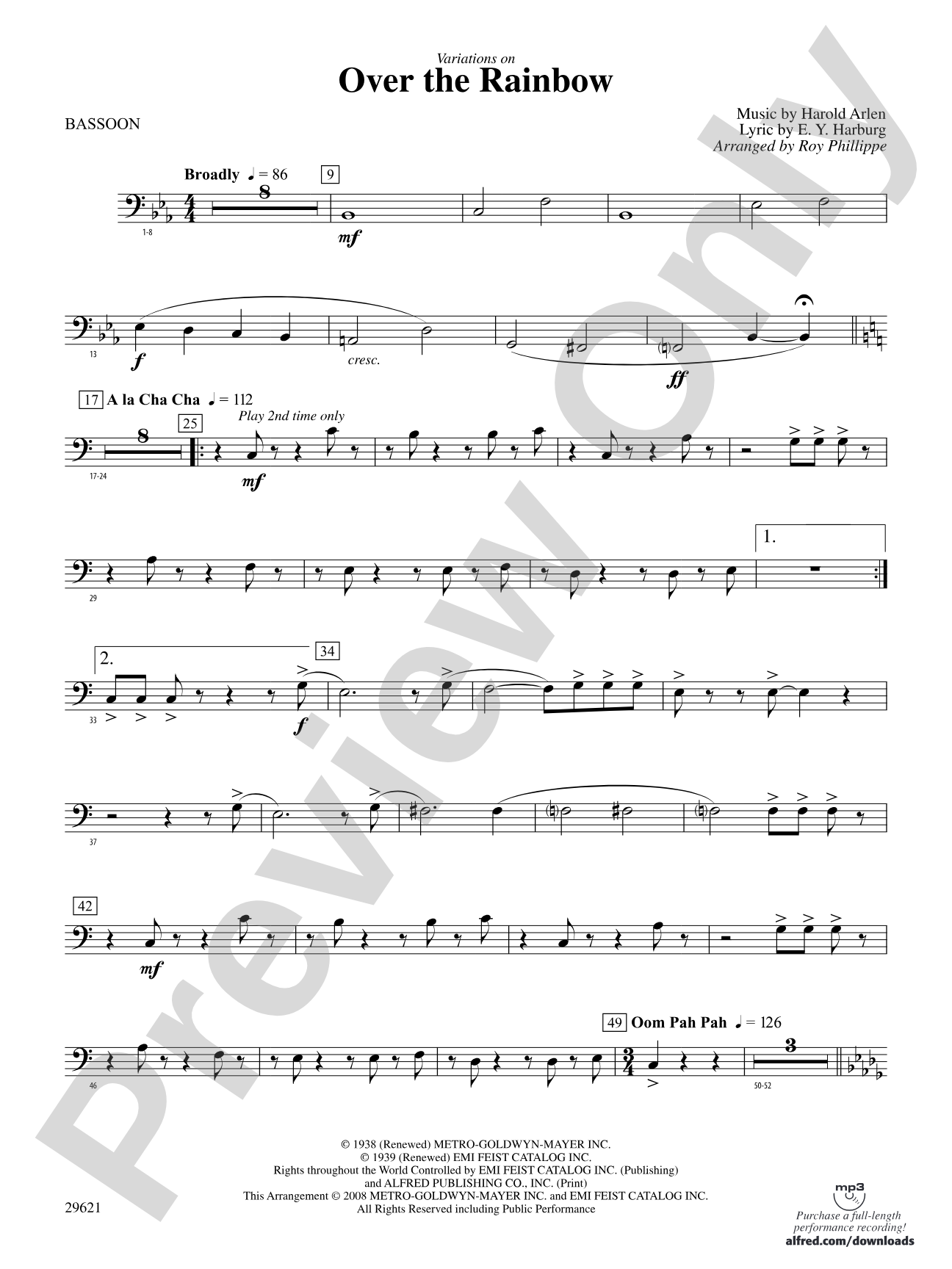 Over the Rainbow (from The Wizard of Oz), Variations on: Bassoon