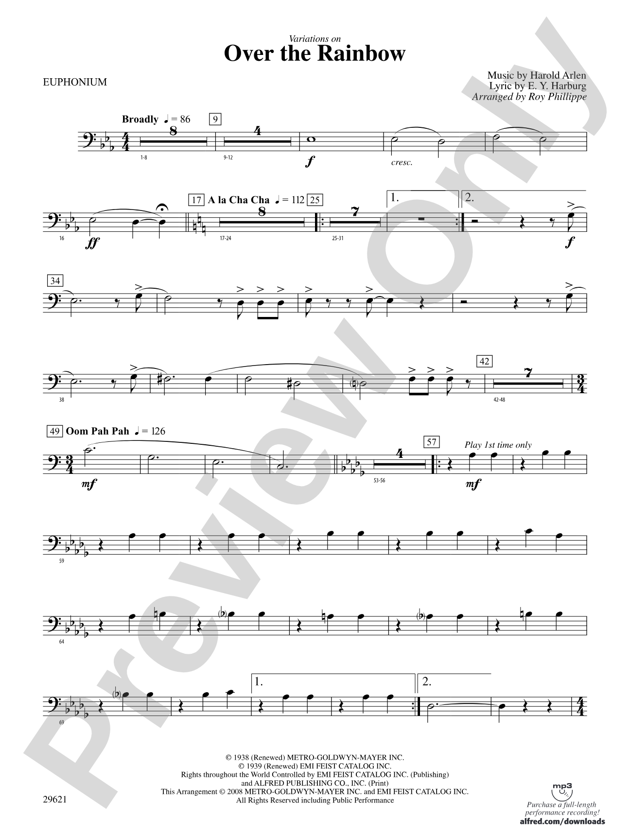 Over the Rainbow (from The Wizard of Oz), Variations on: Baritone B.C.