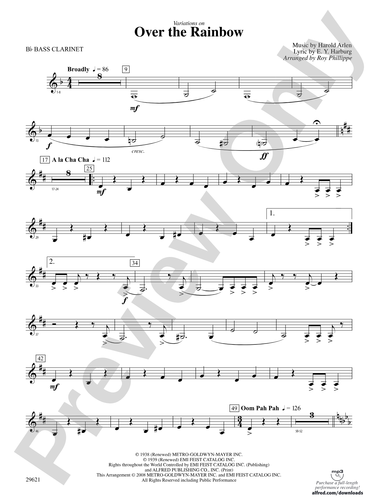 Over the Rainbow (from The Wizard of Oz), Variations on: B-flat Bass Clarinet