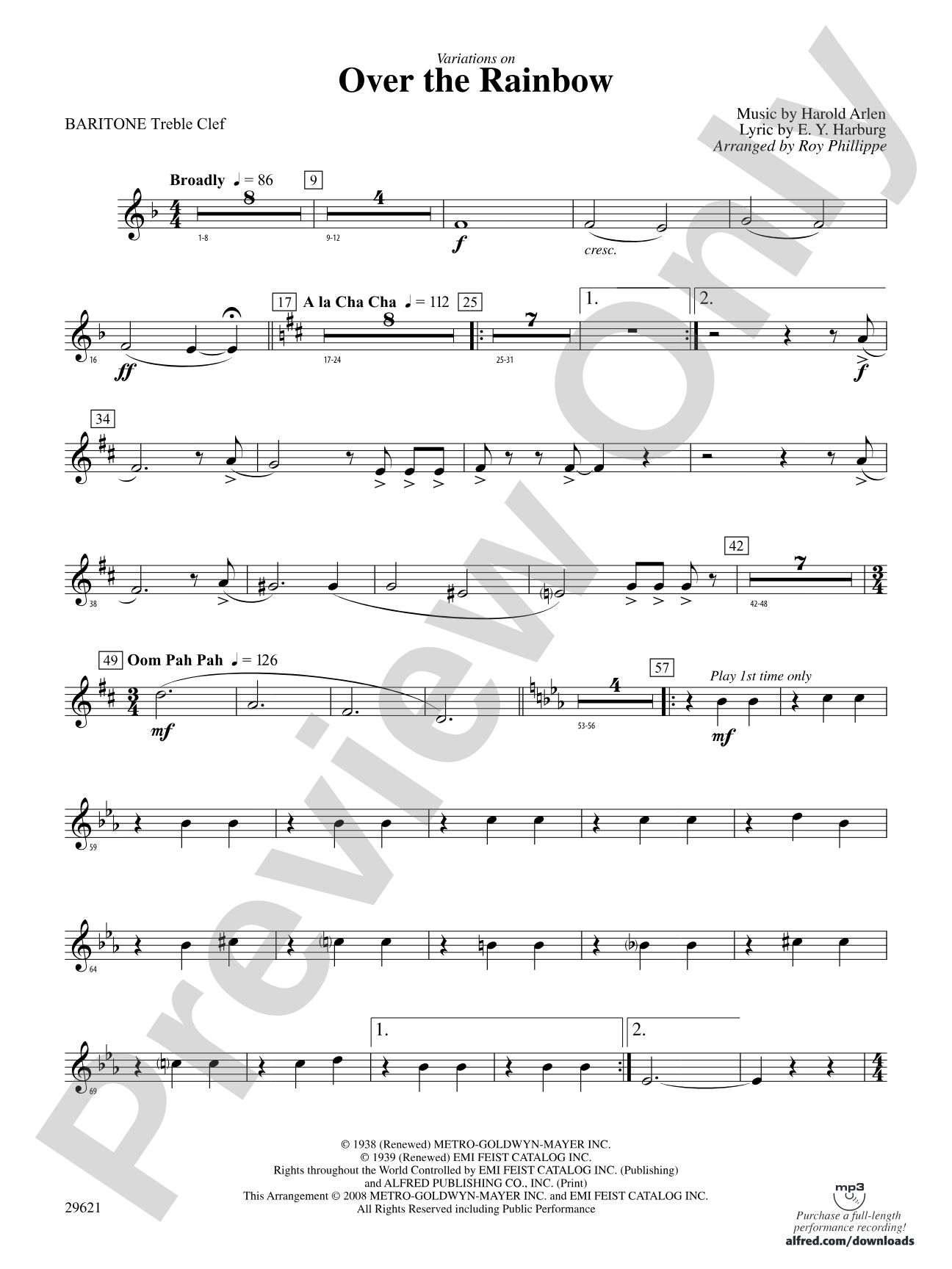 Over the Rainbow (from The Wizard of Oz), Variations on: Baritone T.C.